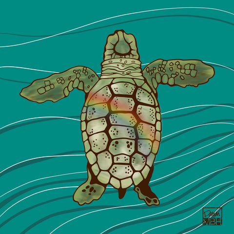 Hawaiian honu green sea turtle rainbow digiatal illustration