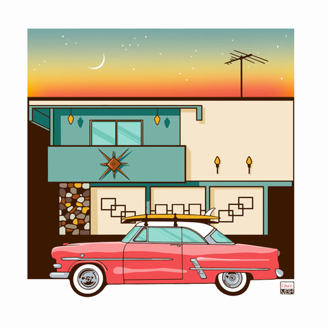 dingbat in los angeles with vintage surf car illustration