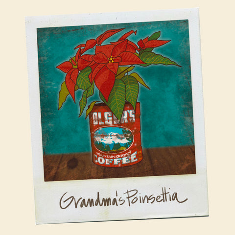 poinsettia growing in a coffee can illustration