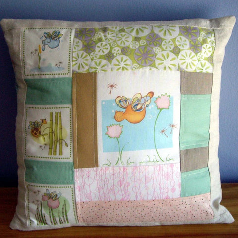 patchwork pillow with artist fabric