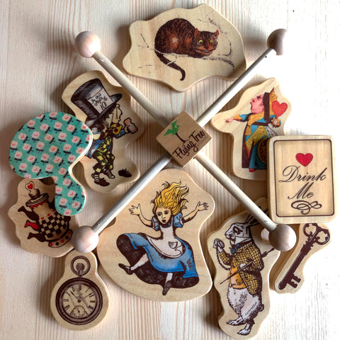 alice in wonderland wooden baby mobile