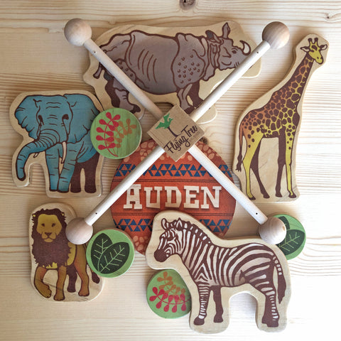 safari animals wooden baby mobile