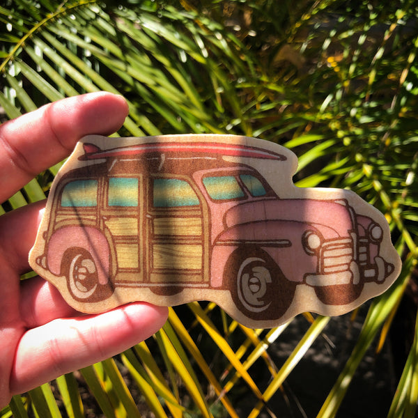 Vintage Pink Woody Surf Car