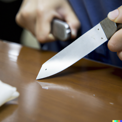 Holding Knife on Table