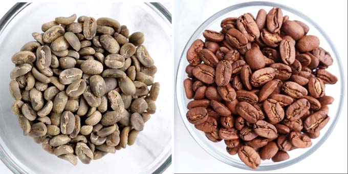 Unroasted and roasted beans