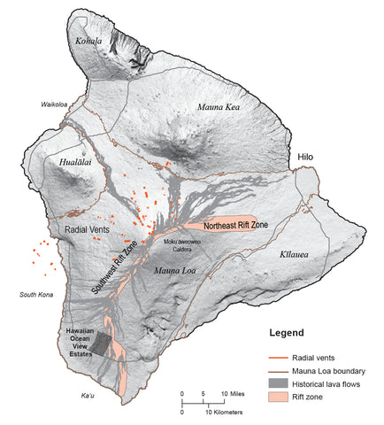 radial vents and lava flow map Hawaii