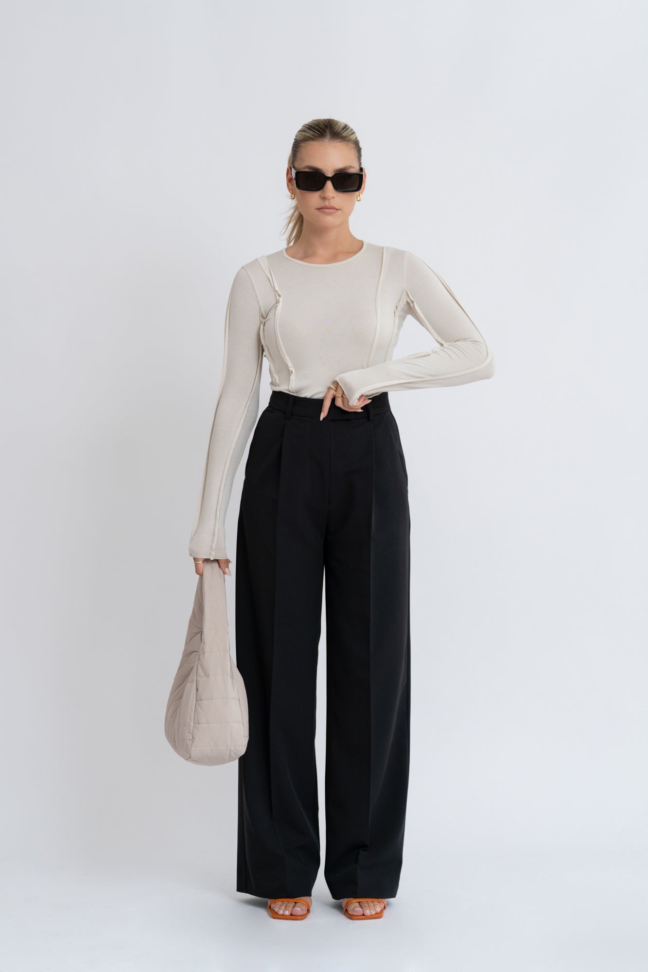 Black Linen Look High Waisted Tailored Trousers  PrettyLittleThing