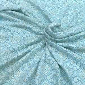 Georgette Blue Embroidery Fabric.