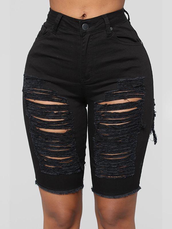 black ripped bermuda shorts