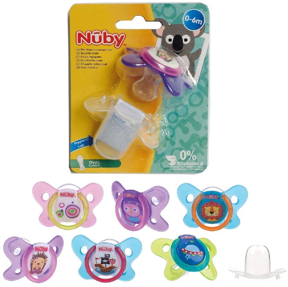 Nuby   Butterfly Oval Soother/Pacifier  From 0 - 6 Months,(1pc soother + 1 re-usable cover) - 2071MALL