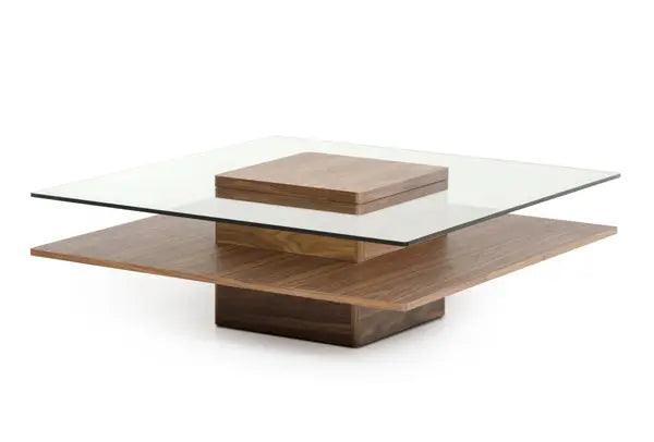 Modrest Clarion Modern Walnut And Glass Coffee Table Vgbble638E