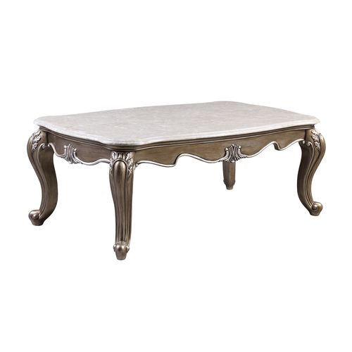 Acme Elozzol LV00302 Coffee Table with Marble Top and Antique Bronze Finish
