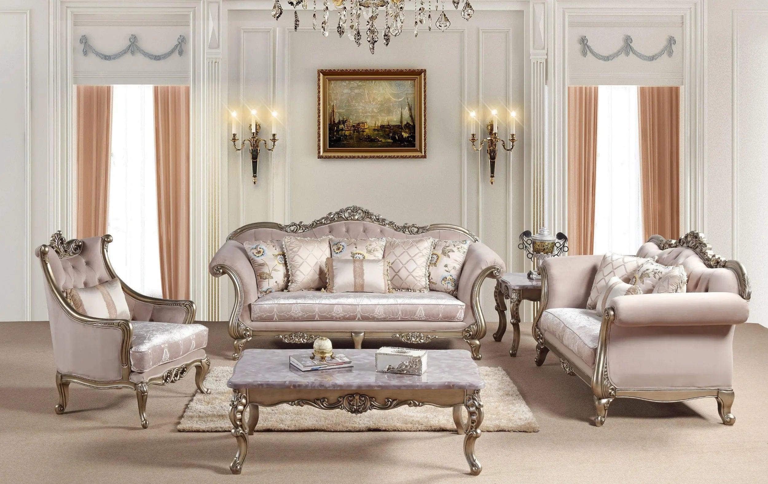 Ariana Traditional Sofa and Loveseat in Champagne Wood Finish by Cosmos Furniture Cosmos Furniture