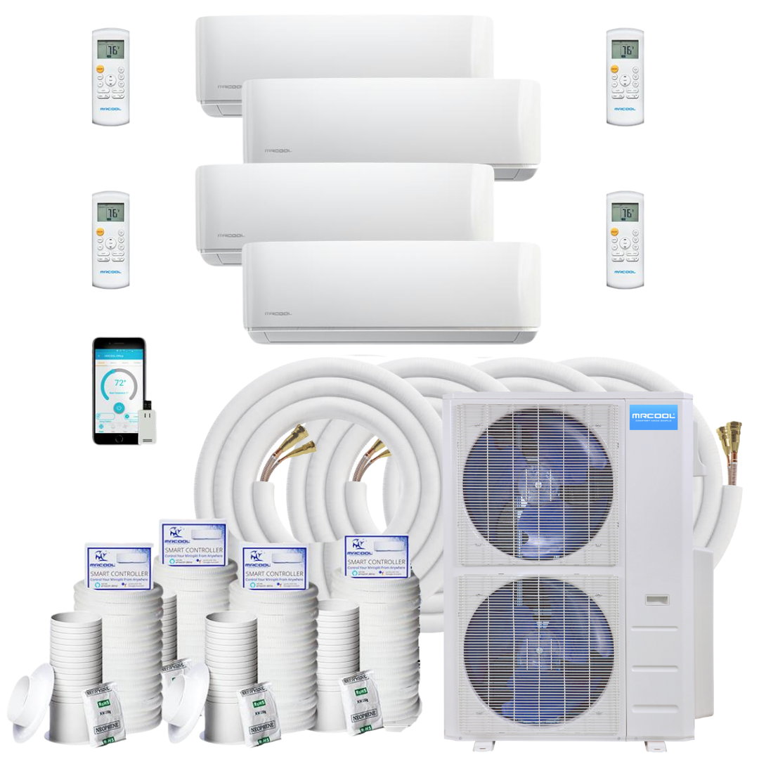 Mrcool Diy Mini Split - 42,000 Btu 4 Zone Ductless Air Conditioner And Heat Pump With 50 Ft. Install Kit, Diym448Hpw02C194