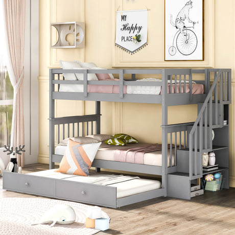 Twin Over Twin/King (Irregular King Size) Bunk Bed with Twin Size Trundle, Extendable Bunk Bed - White