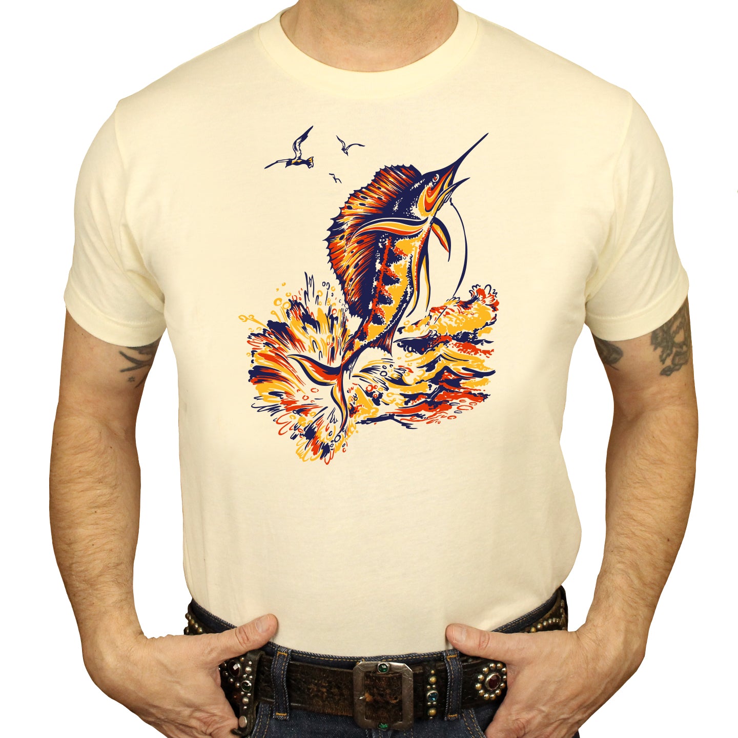 Western Bucking Bronco Cowboy Men's Cream T-shirt – Atomic Swag