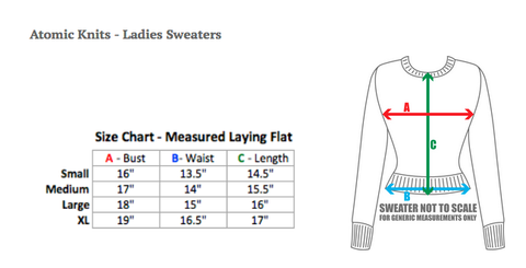 Atomic Knits Ladies Sweater Sizing Chart