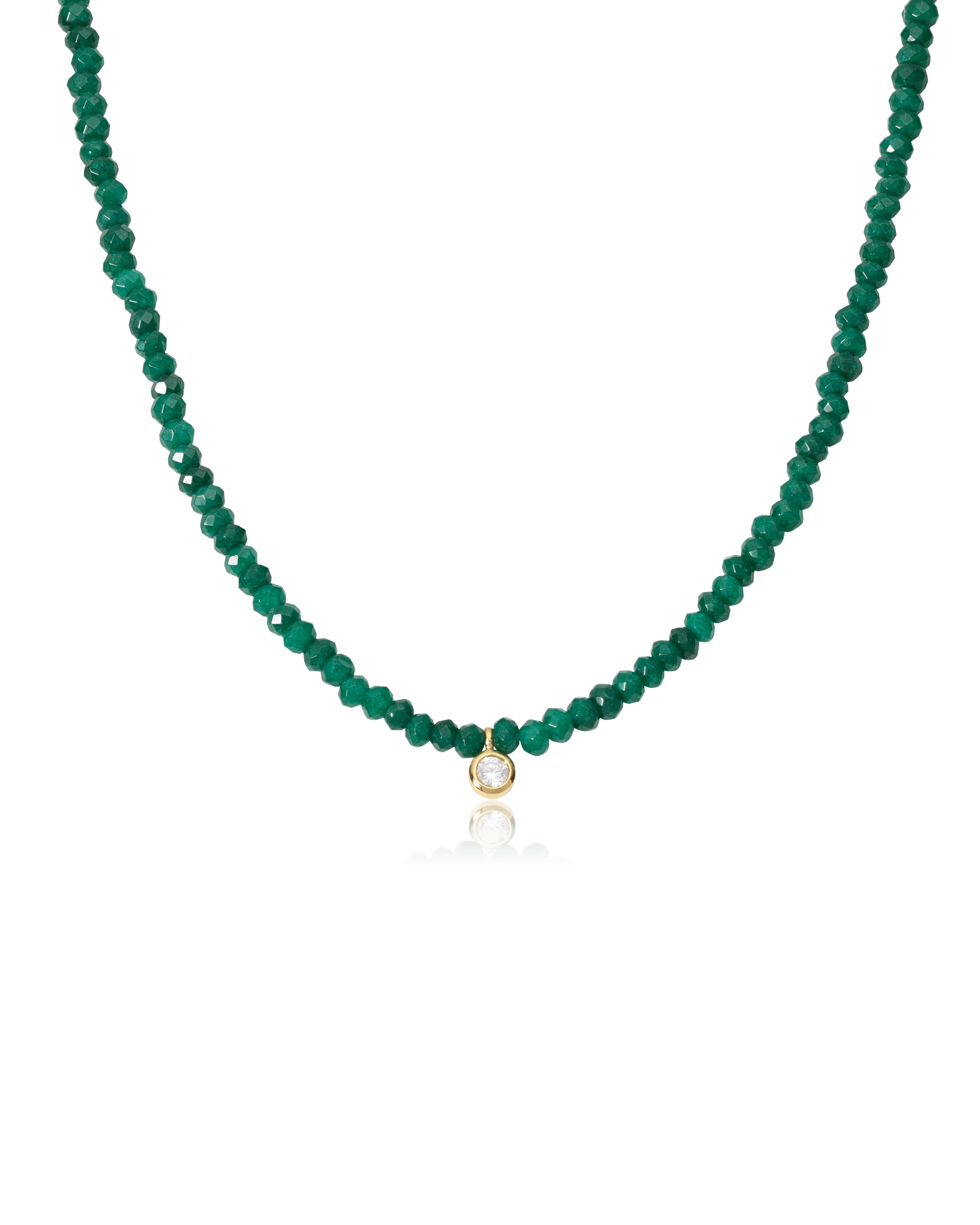 Green Jade and Diamond Necklace - 14K Yellow Gold Necklaces magal-dev Green Jade Gemstones Small: 0.03ct 16"