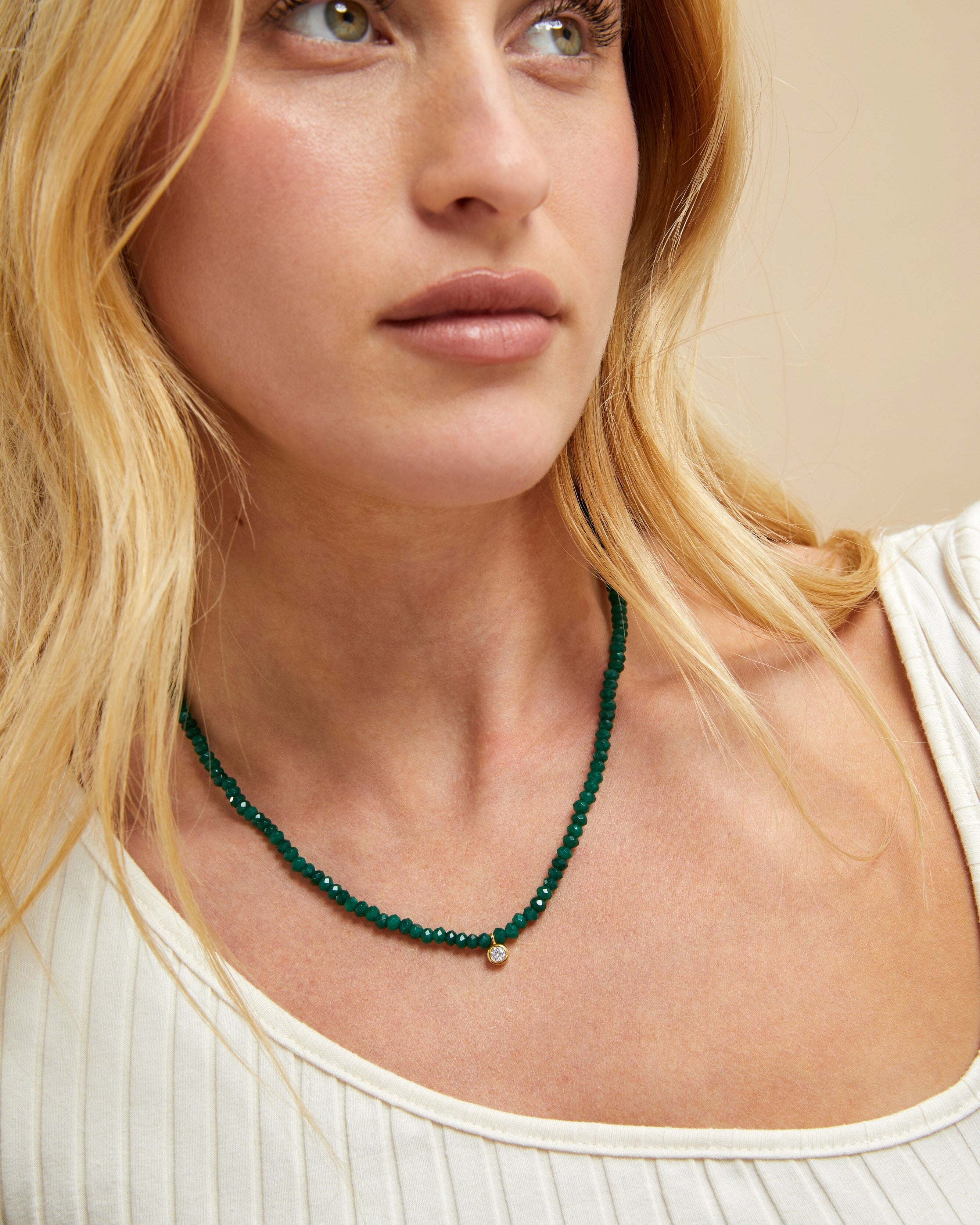 Green Jade and Diamond Necklace - 14K Yellow Gold Necklaces magal-dev 