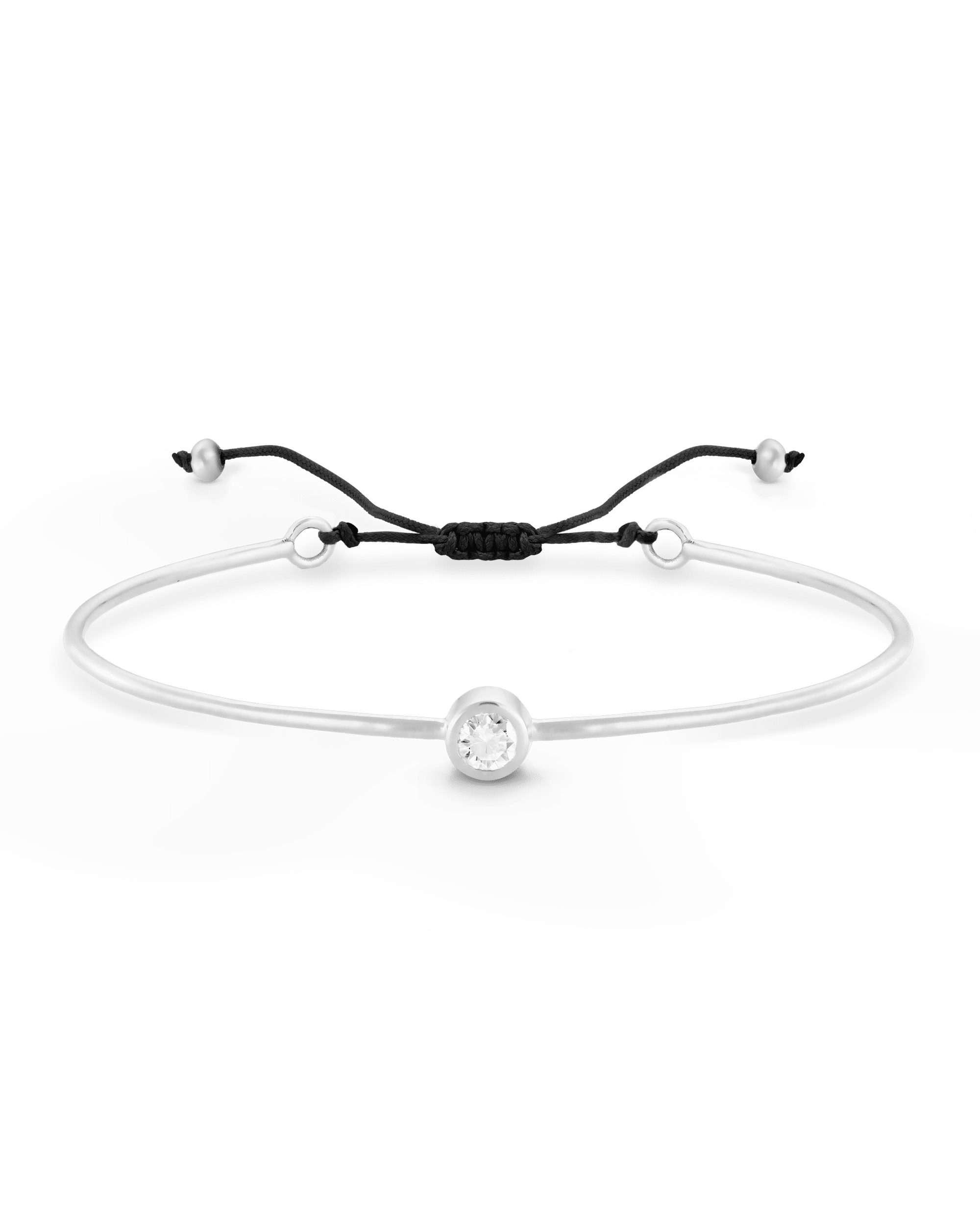 Bracelet Jonc Diamant et Cordon - Argent 925 Bracelets magal-dev Noir Small: 0.03 carats 12cm - 18cm (Poignet: Small - Medium)