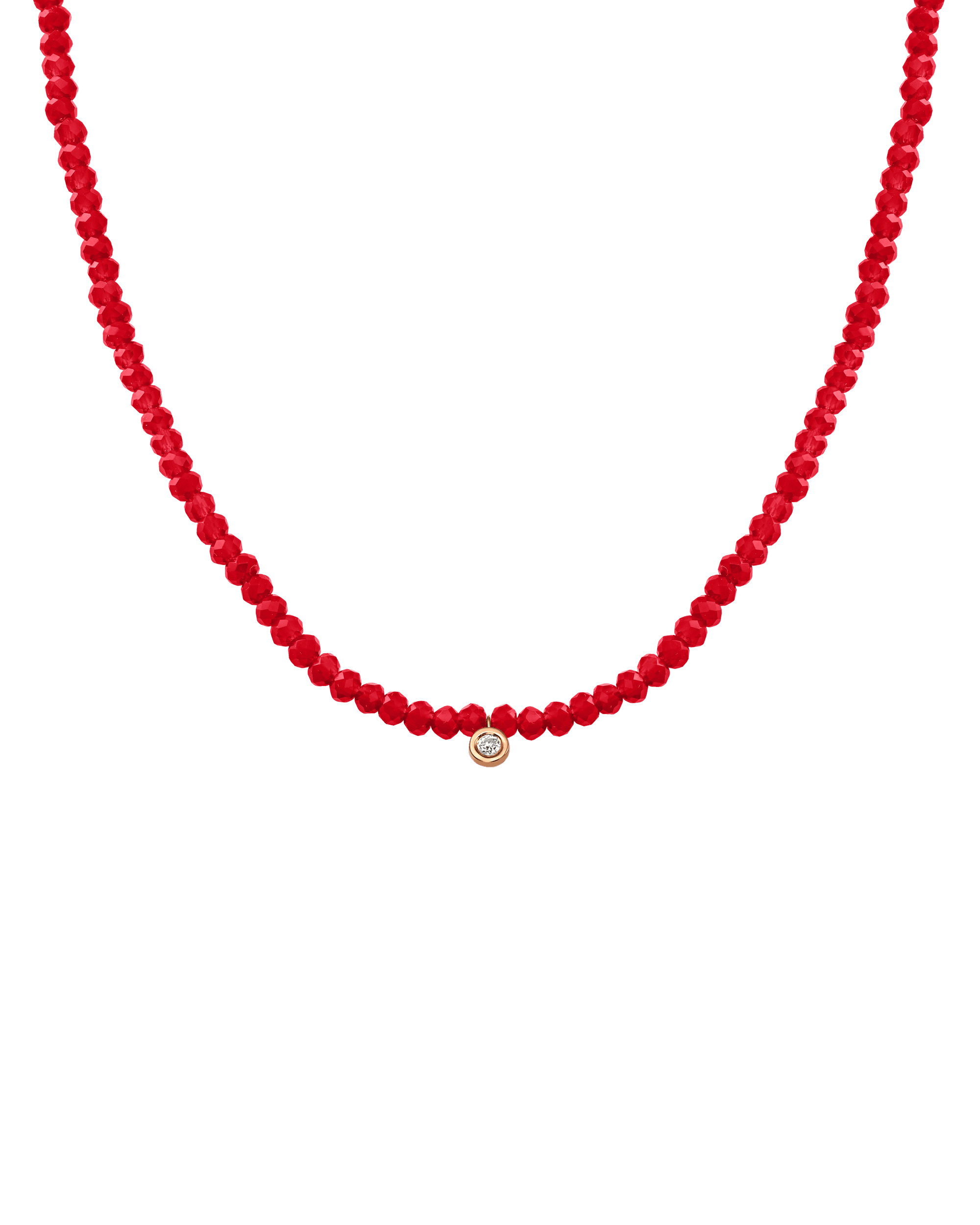The Gemstone & Diamond Necklace - 14K Rose Gold Necklaces 14K Solid Gold Natural Red Jade Small: 0.03ct 14"