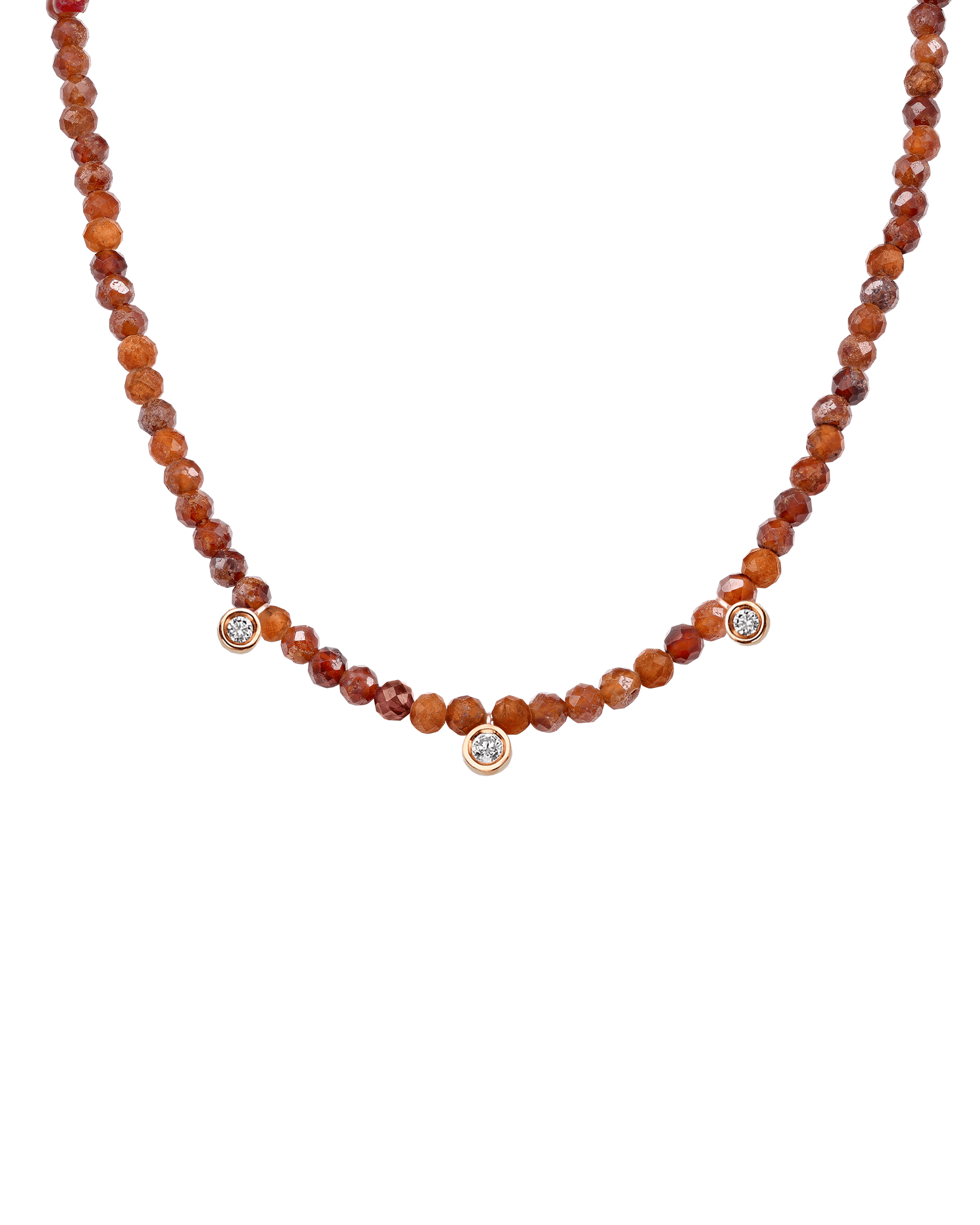 Garnet Gemstone & Three diamonds Necklace - 14K Yellow Gold Necklaces magal-dev 