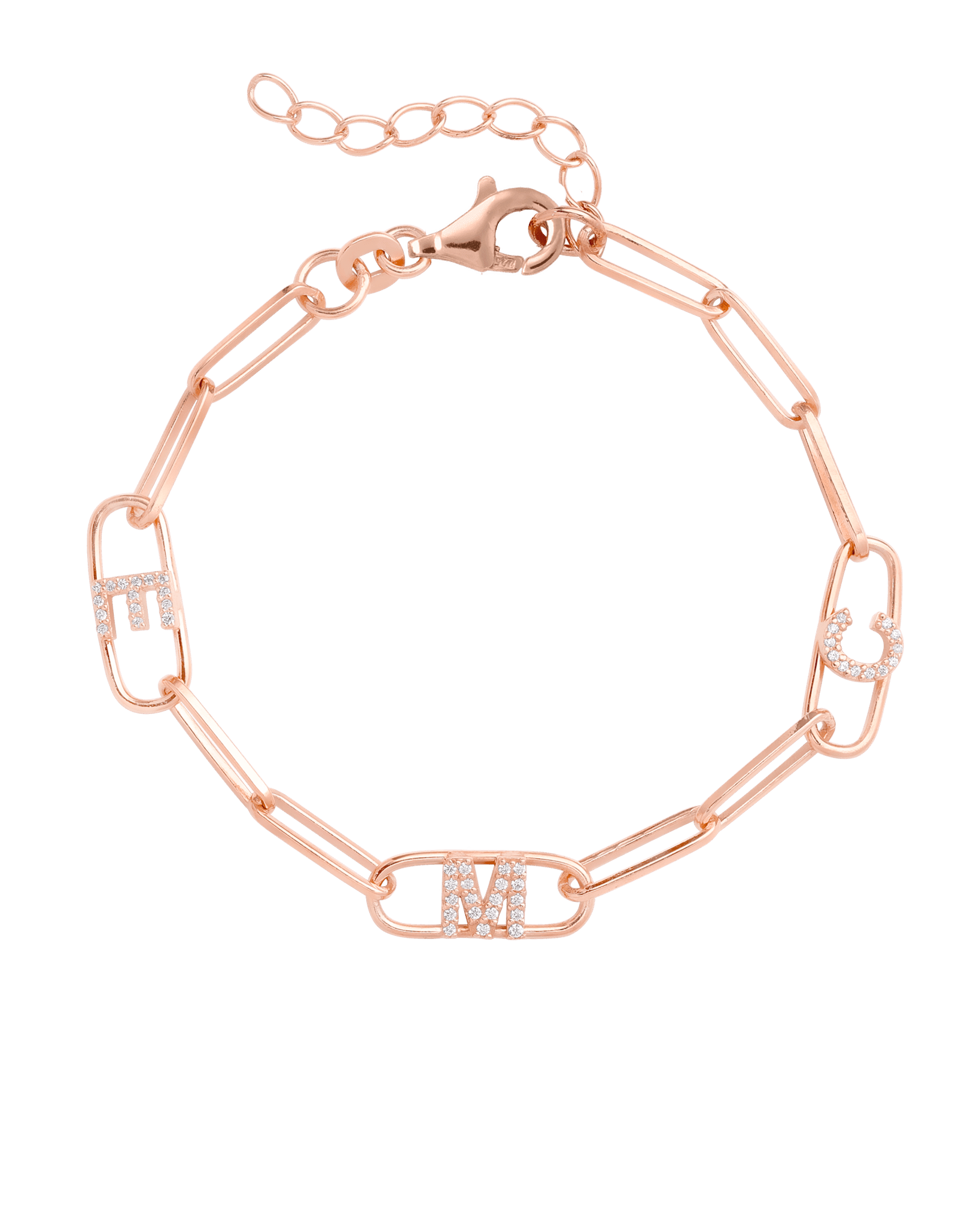 Initials Link Bracelet - 18K Rose Vermeil Bracelets magal-dev 1 Initial 6" + 1" Extender 