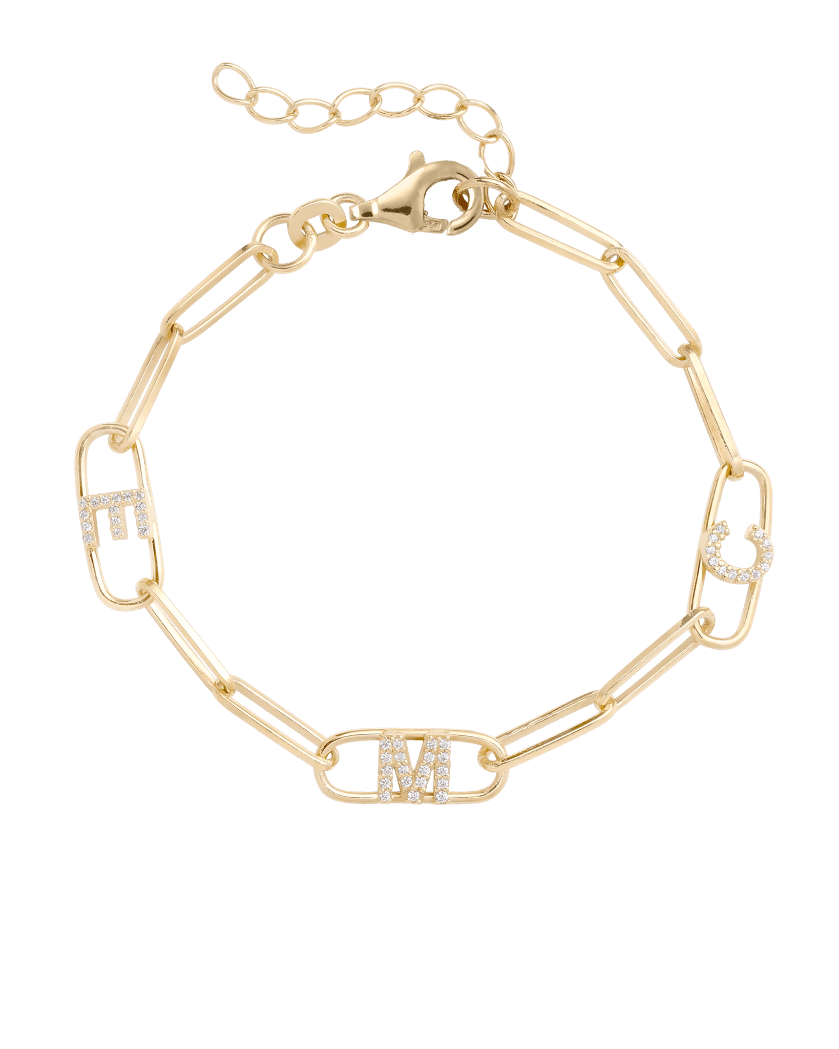 Bracelet Liens Initiale(s) - Or Jaune Plaqué 18 carats Bracelets magal-dev 1 Initiale 6" + 1" Extension de chaîne 