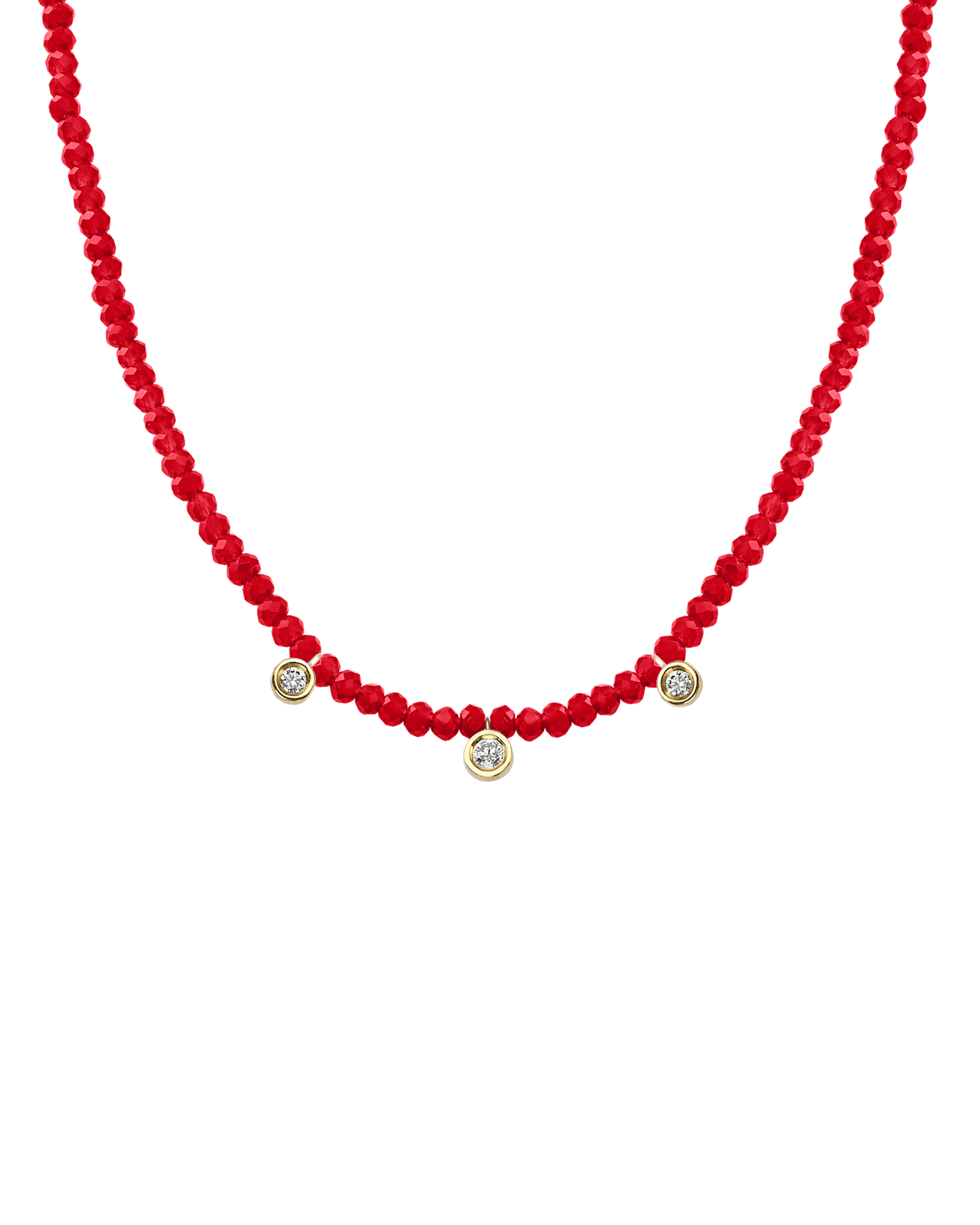 Jade Gemstone & Three diamonds Necklace - 14K Yellow Gold Necklaces magal-dev Natural Red Jade 14" - Collar 