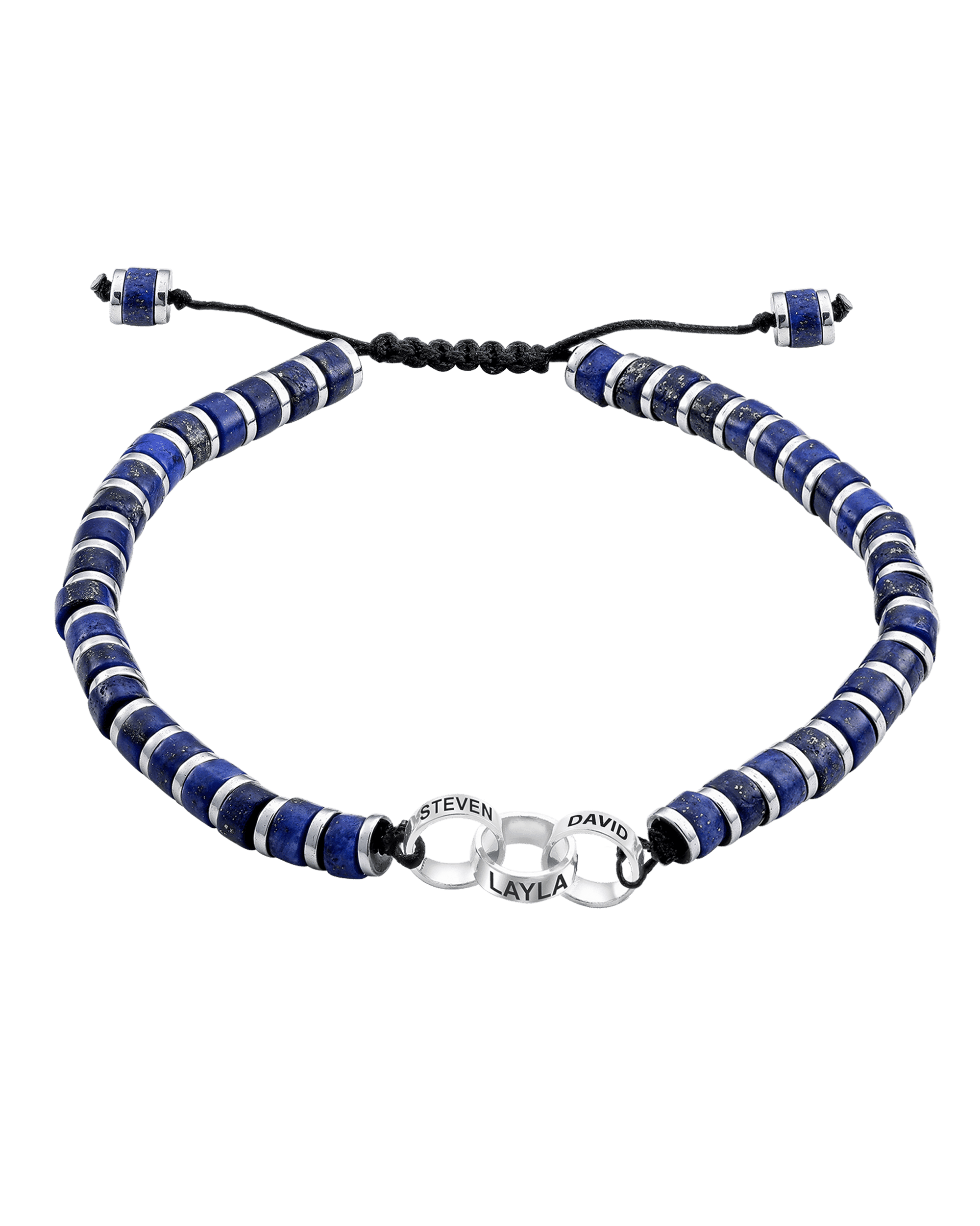 Bracelet de Perles de Lapis-Lazuli Bleu & Bagues Peronnalisables