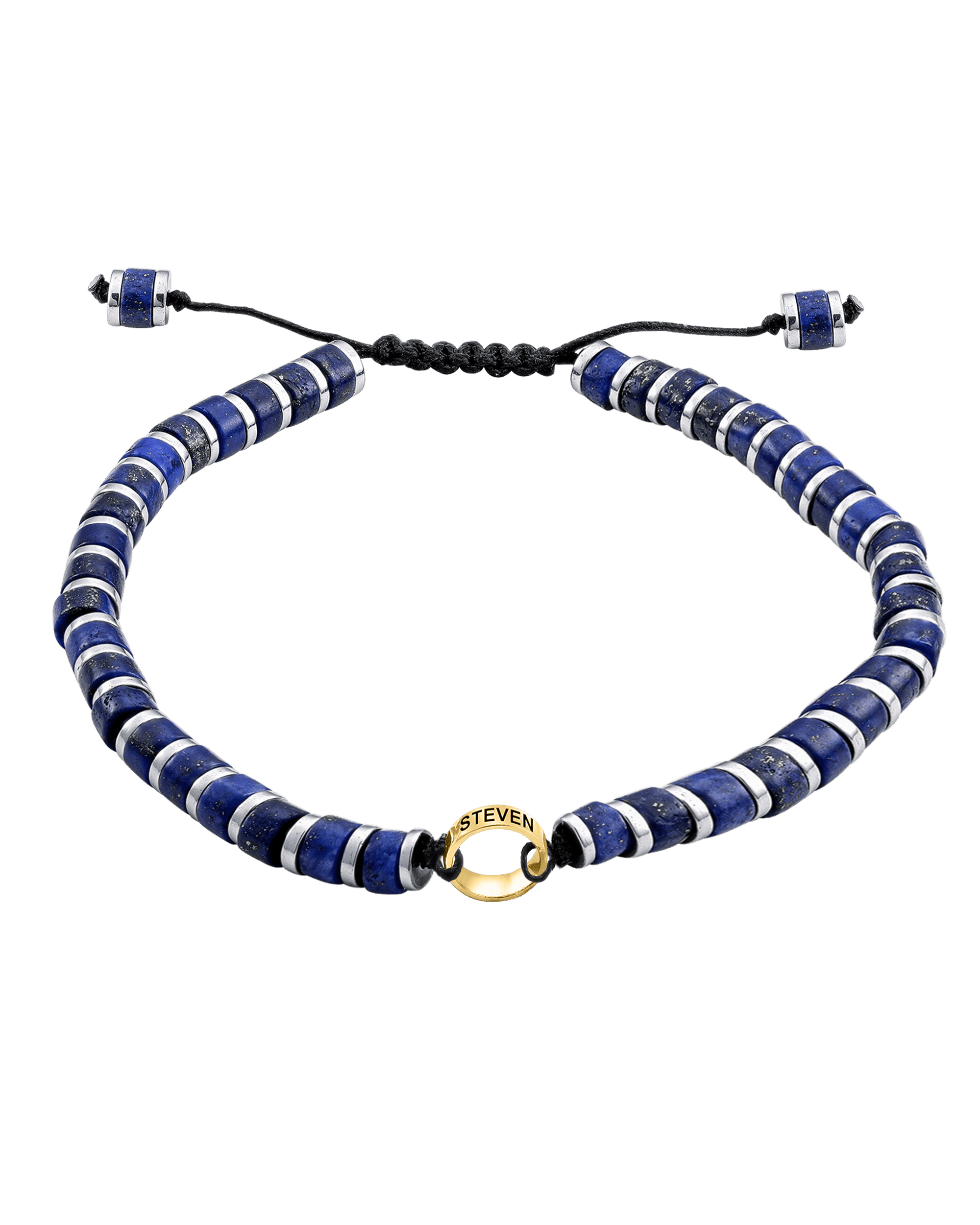 Bracelet de Perles de Lapis-Lazuli Bleu & Bagues Peronnalisables - Or Jaune 14 carats Bracelets magal-dev 1 Lien 