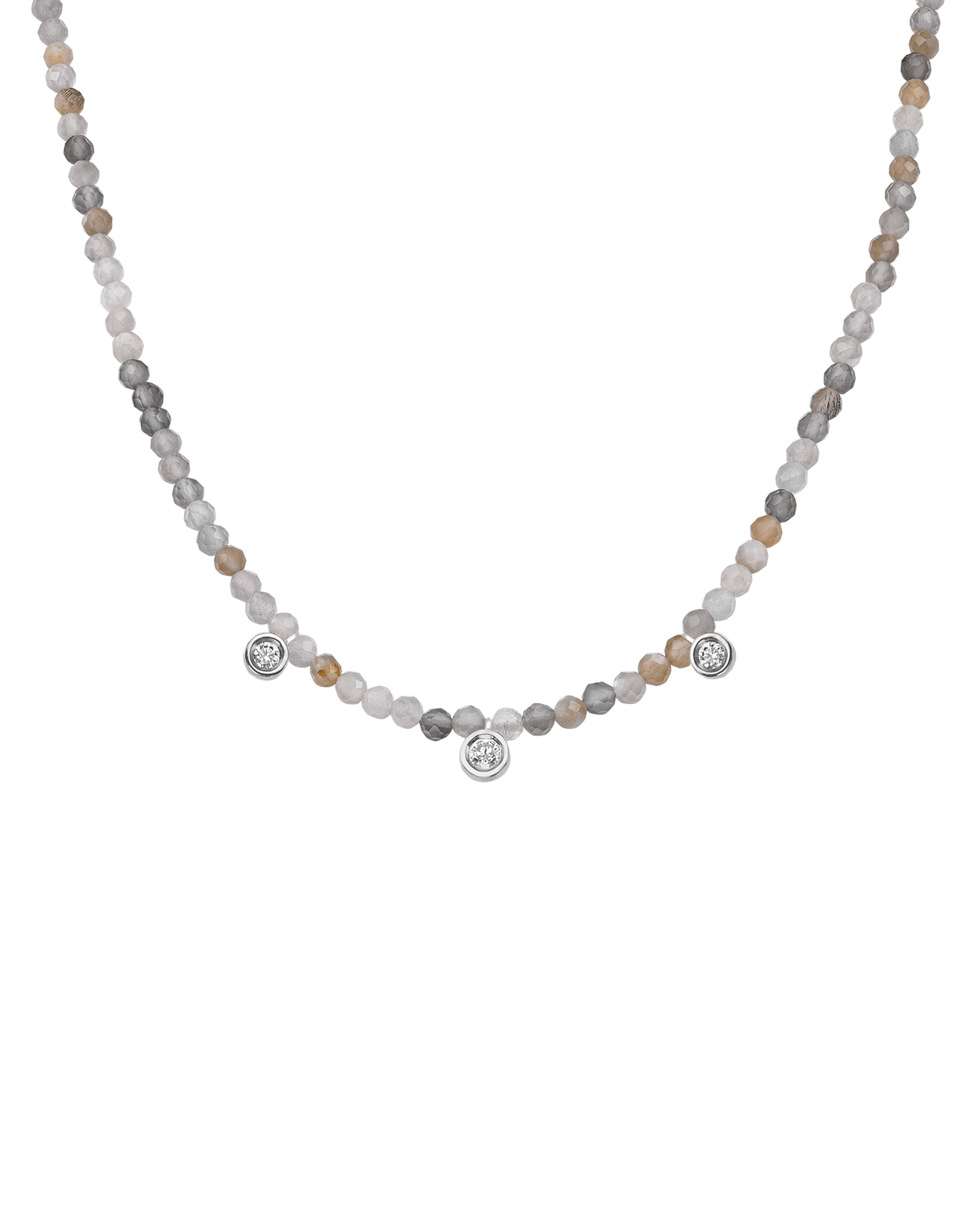 Jade Gemstone & Three diamonds Necklace - 14K Yellow Gold Necklaces magal-dev 