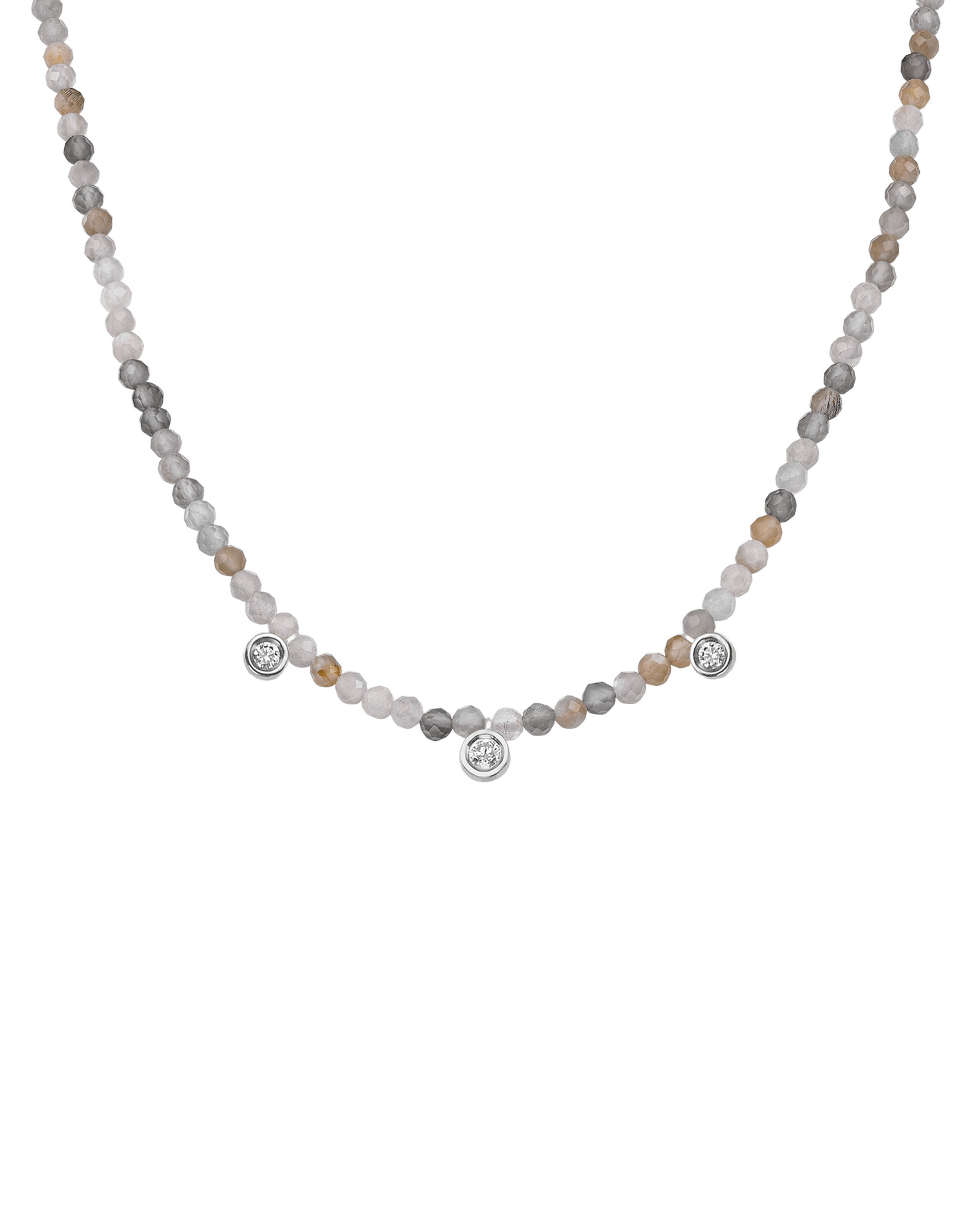 Moonstone Gemstone & Three diamonds Necklace - 14K Yellow Gold Necklaces magal-dev 