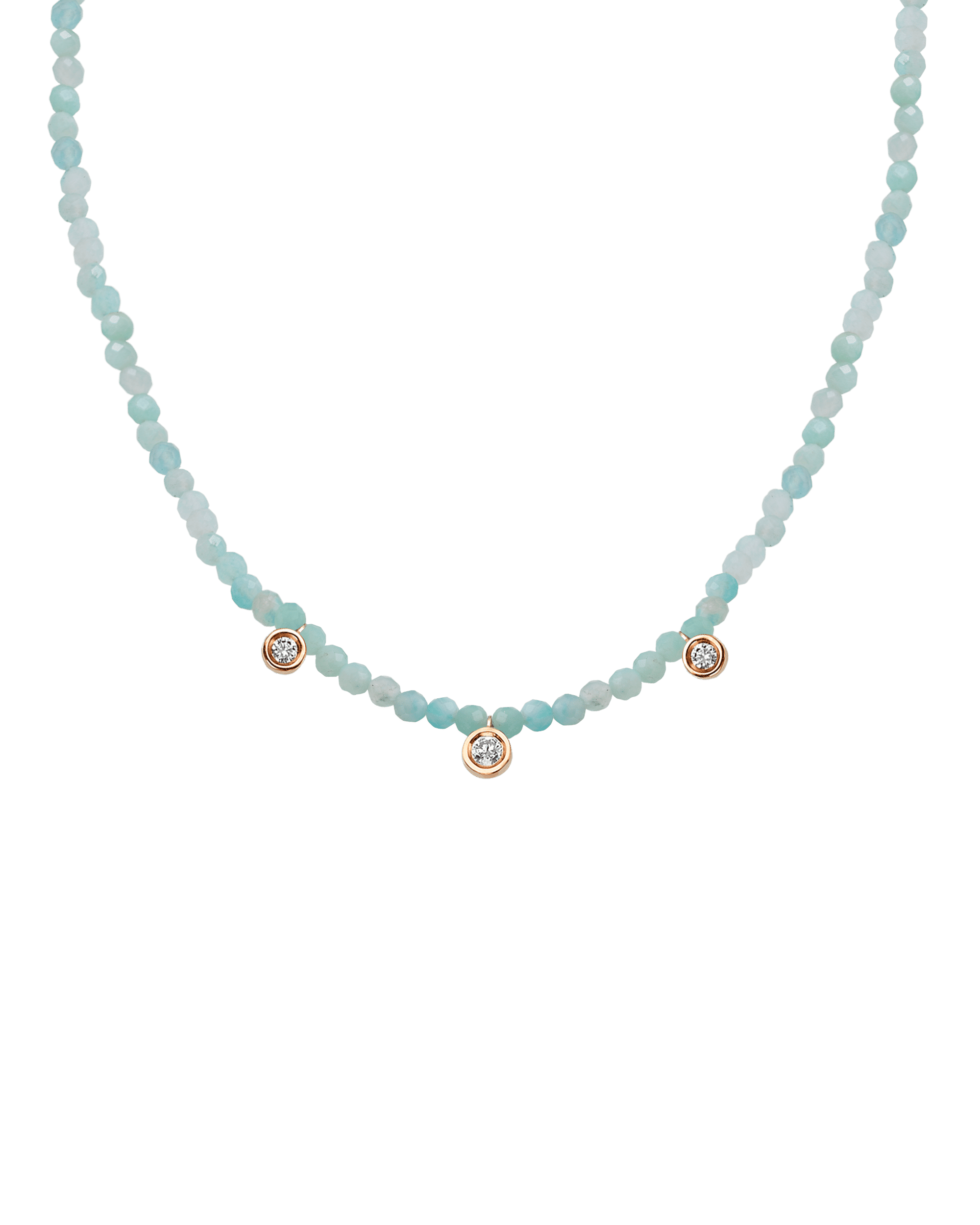 Apatite Gemstone & Three diamonds Necklace - 14K White Gold Necklaces magal-dev 