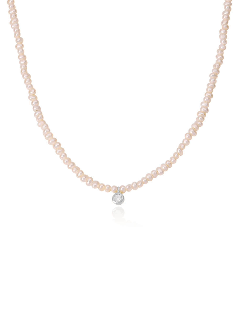 Pearl and Diamond Necklace - 14K White Gold