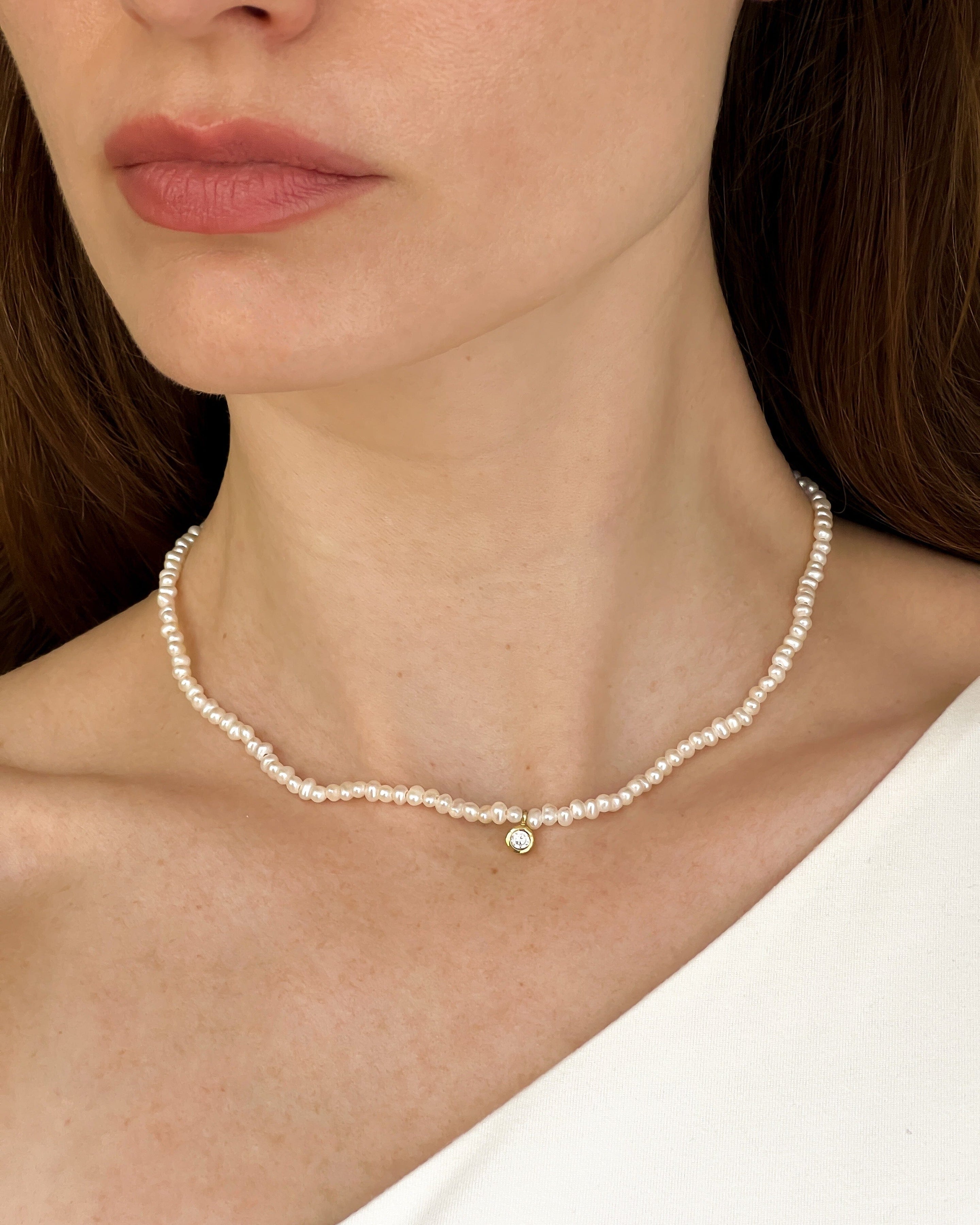 Pearl and Diamond Necklace - 14K Yellow Gold Necklaces magal-dev 