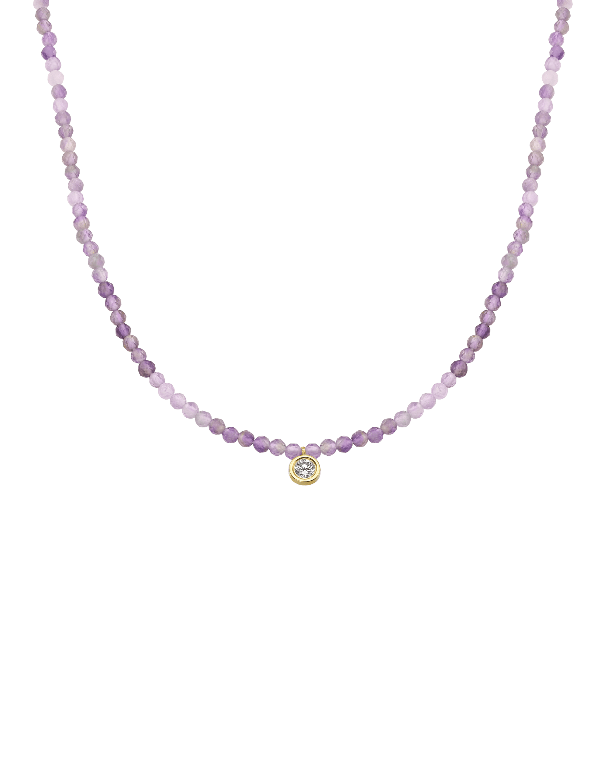 Purple Amethyst Gemstone & Diamond Necklace - 14K Yellow Gold Necklaces magal-dev Large: 0.1ct 14" 