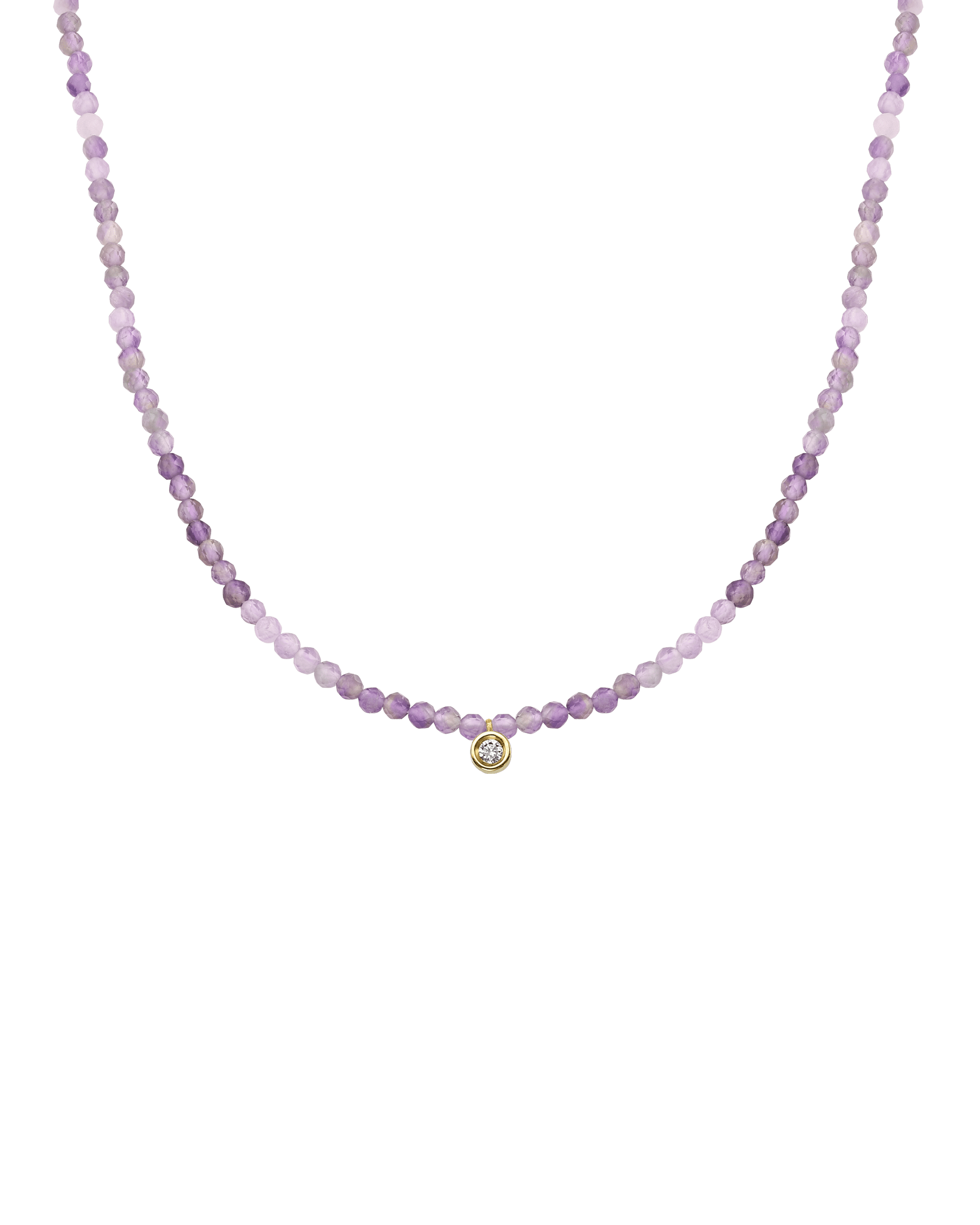 Purple Amethyst Gemstone & Diamond Necklace - 14K Yellow Gold Necklaces magal-dev Small: 0.03ct 14" 