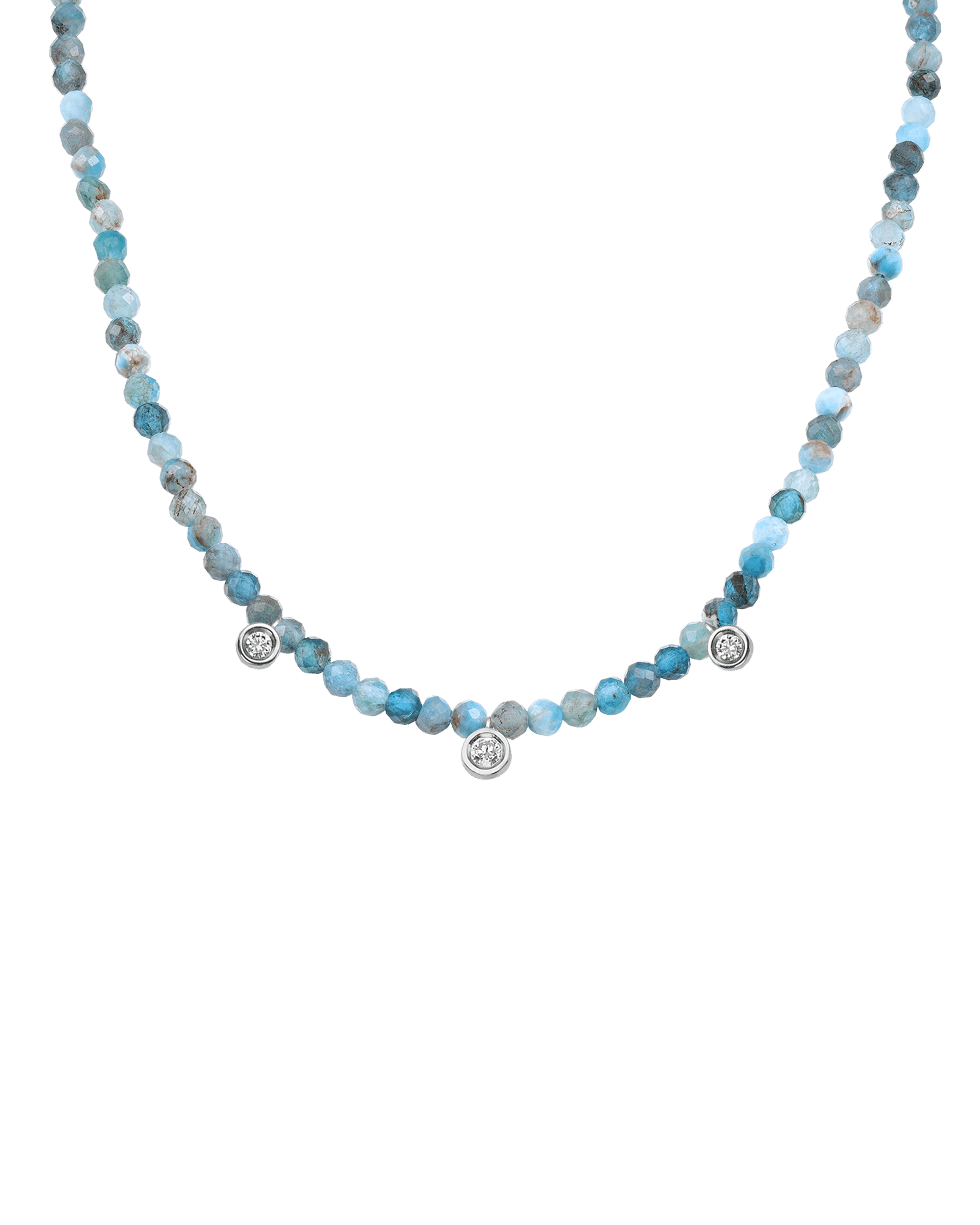 Apatite Gemstone & Three diamonds Necklace - 14K Yellow Gold Necklaces magal-dev 