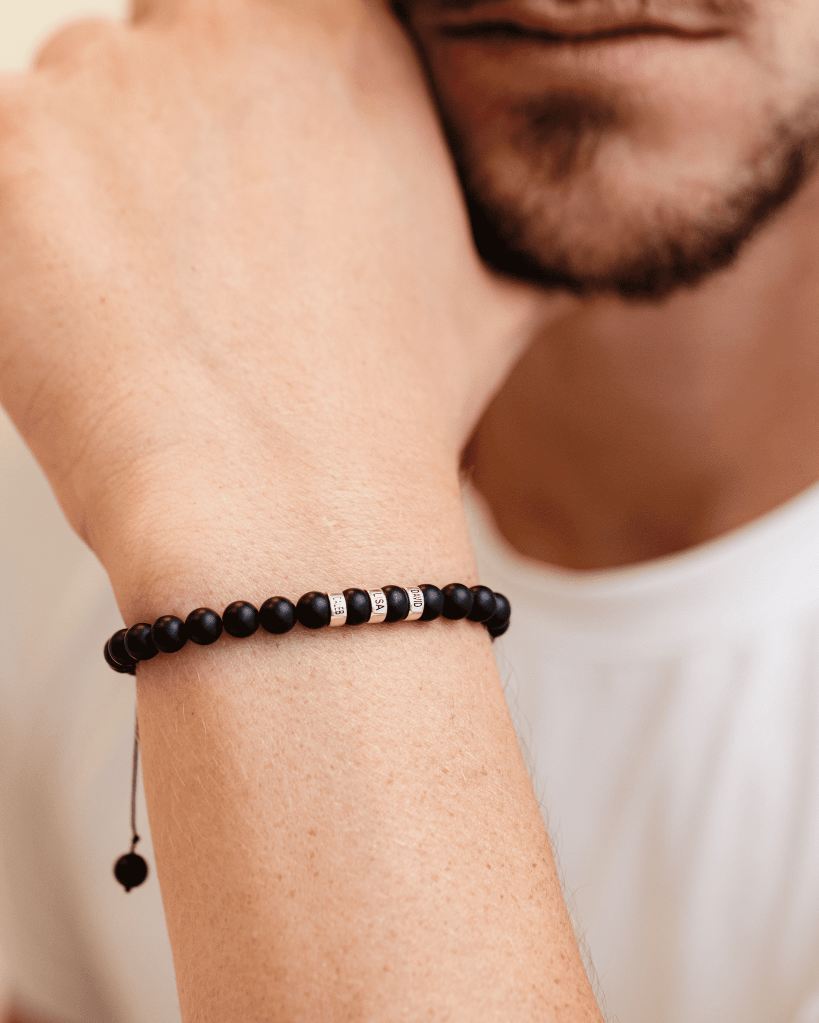 Bracelet Onyx Naturel Personnalisable - Or Blanc 14 carats Bracelets magal-dev 