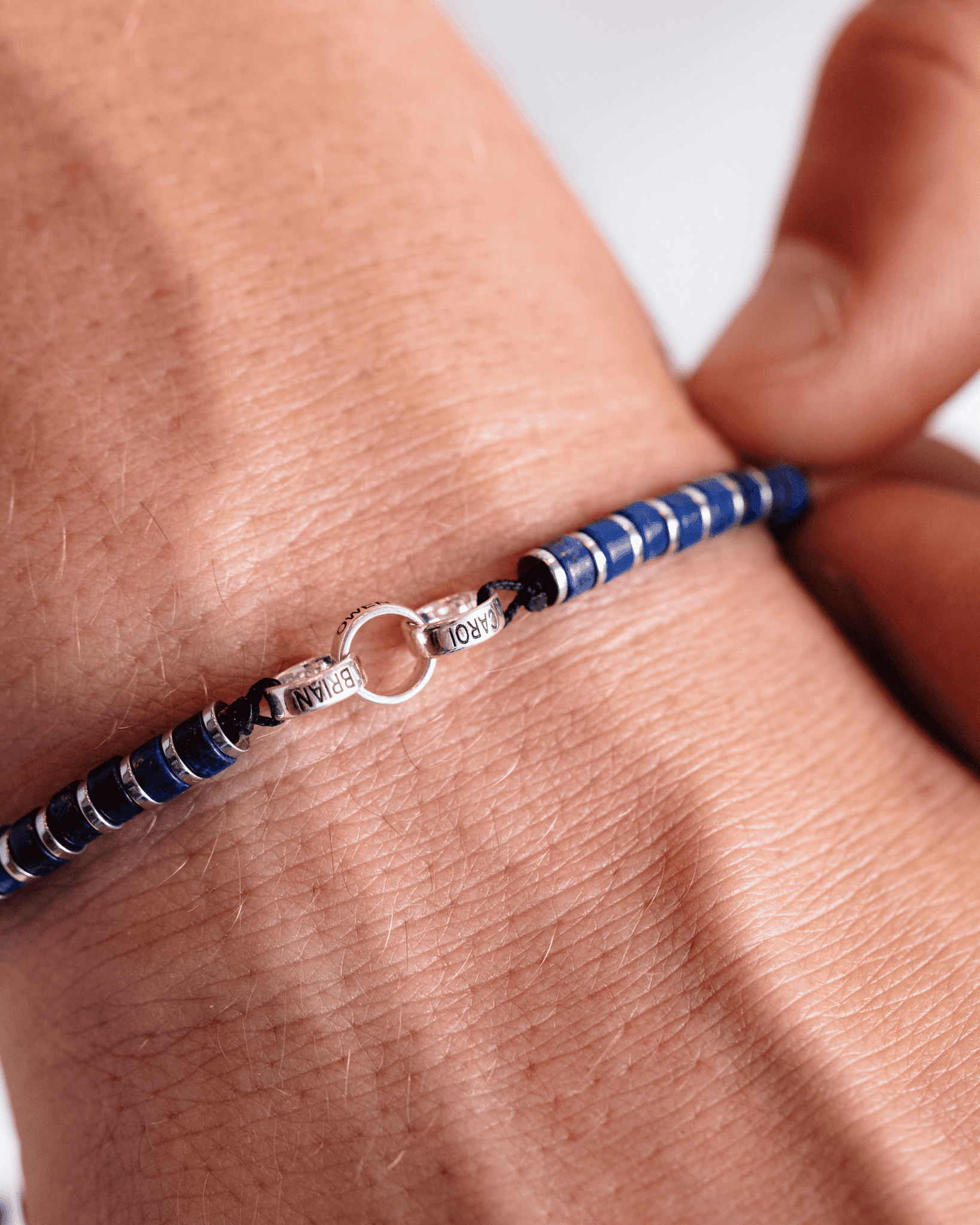 Bracelet de Perles de Lapis-Lazuli Bleu & Bagues Peronnalisables - Or Blanc 14 carats Bracelets magal-dev 