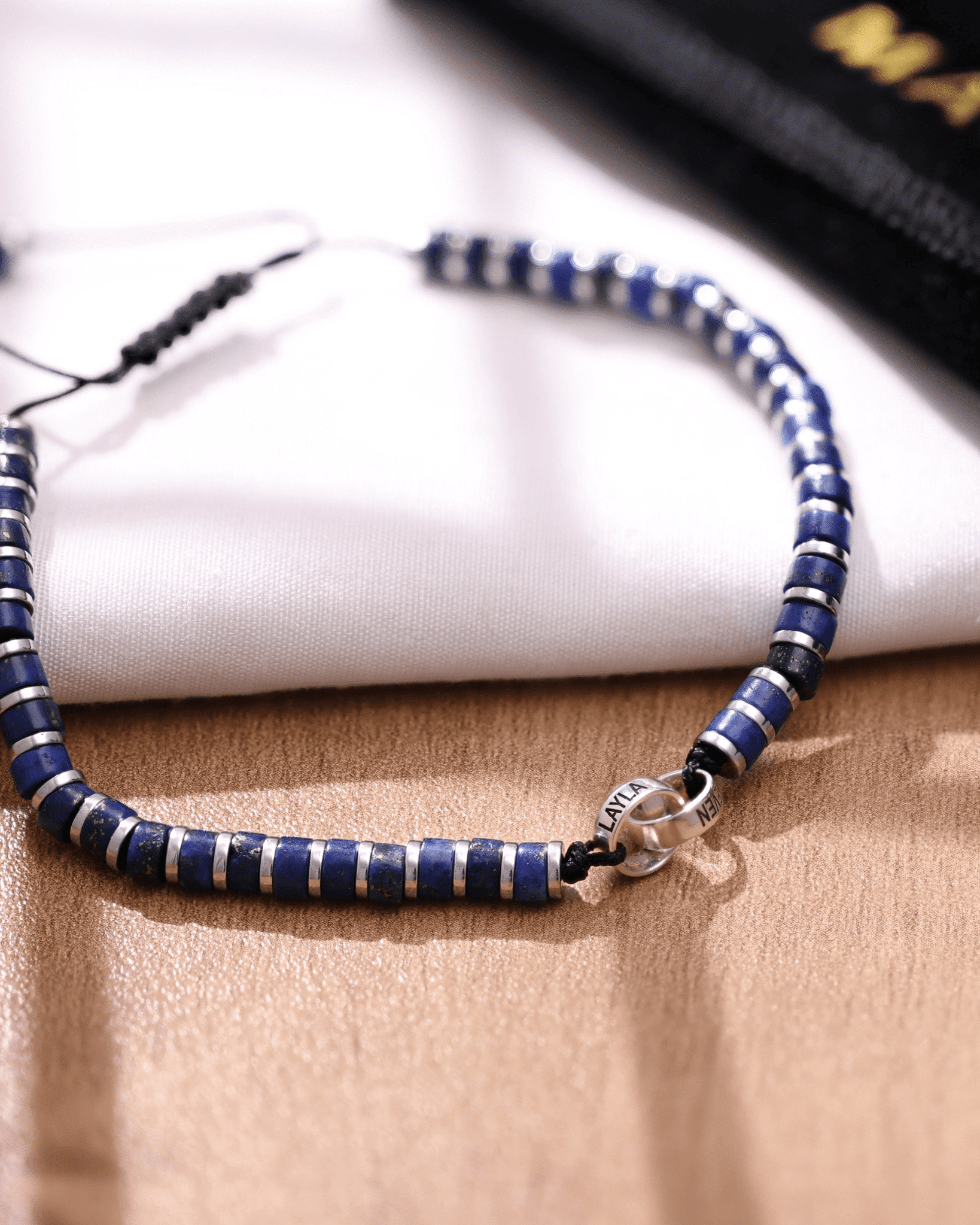 Bracelet de Perles de Lapis-Lazuli Bleu & Bagues Peronnalisables - Or Blanc 14 carats Bracelets magal-dev 