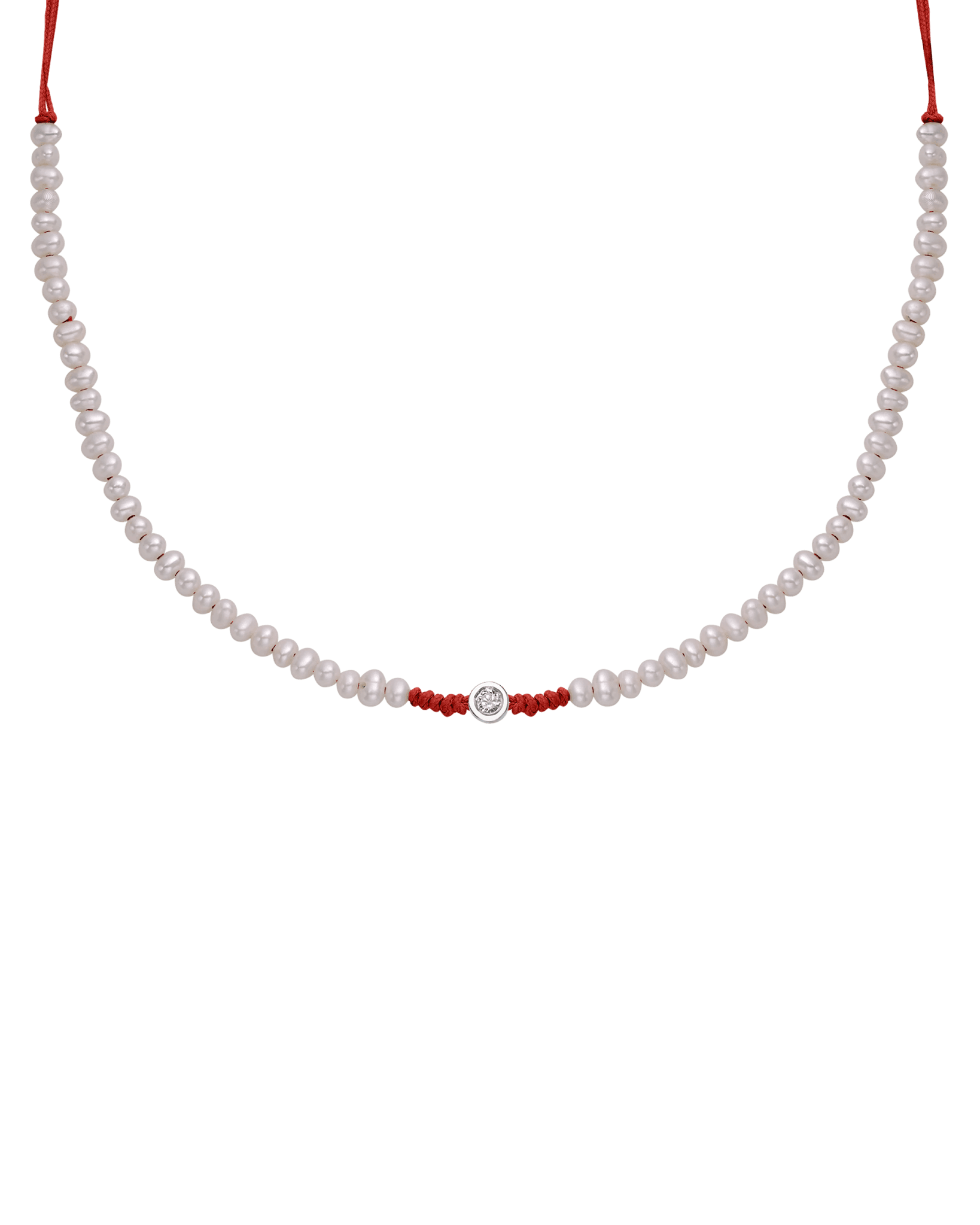 Collier String of Love Perles Naturelles - Or Blanc 14 carats Necklaces 14K Solid Gold Rouge Small: 0.03 carats 