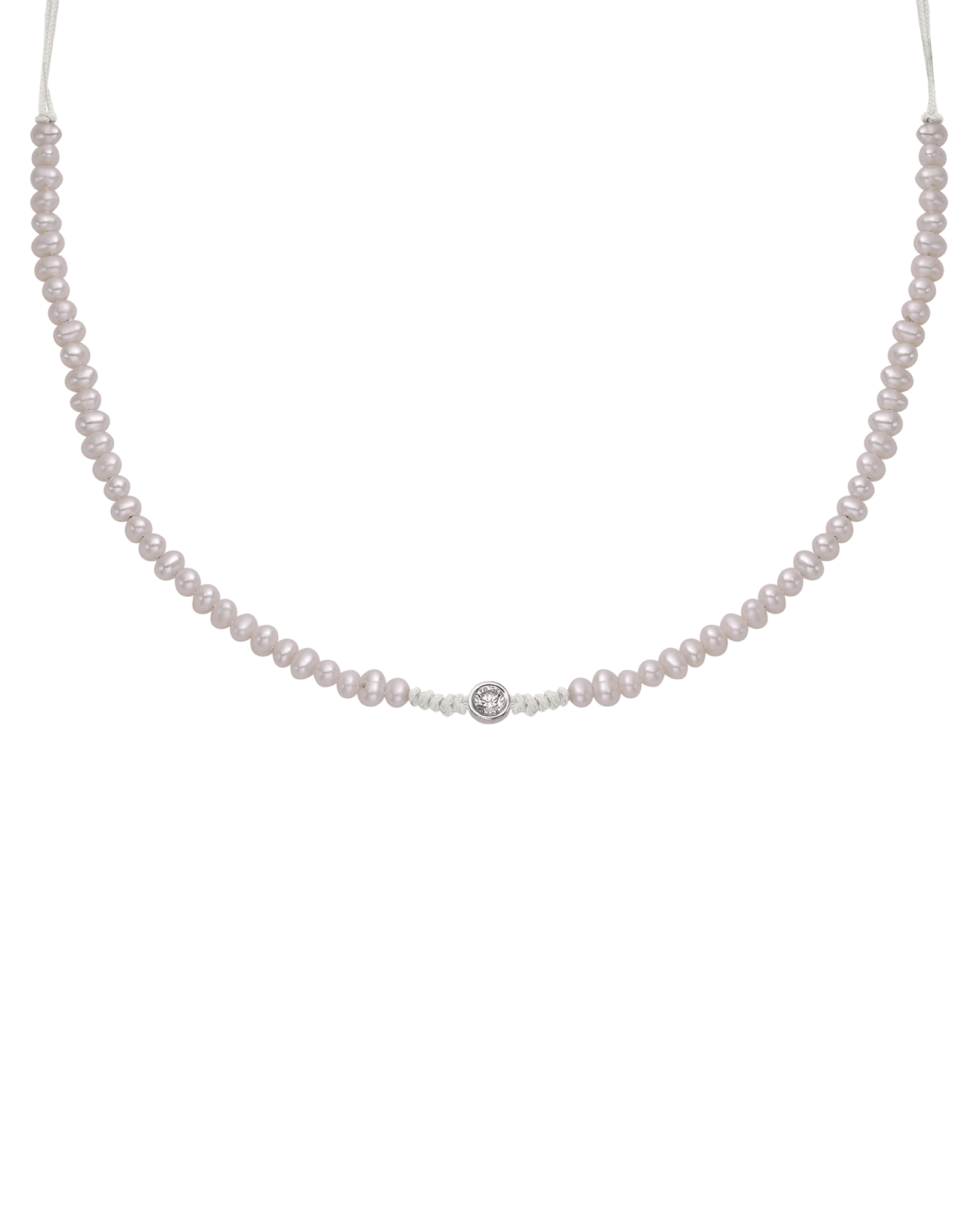 Collier String of Love Perles Naturelles - Or Blanc 14 carats Necklaces 14K Solid Gold Perle Large: 0.10 carats 