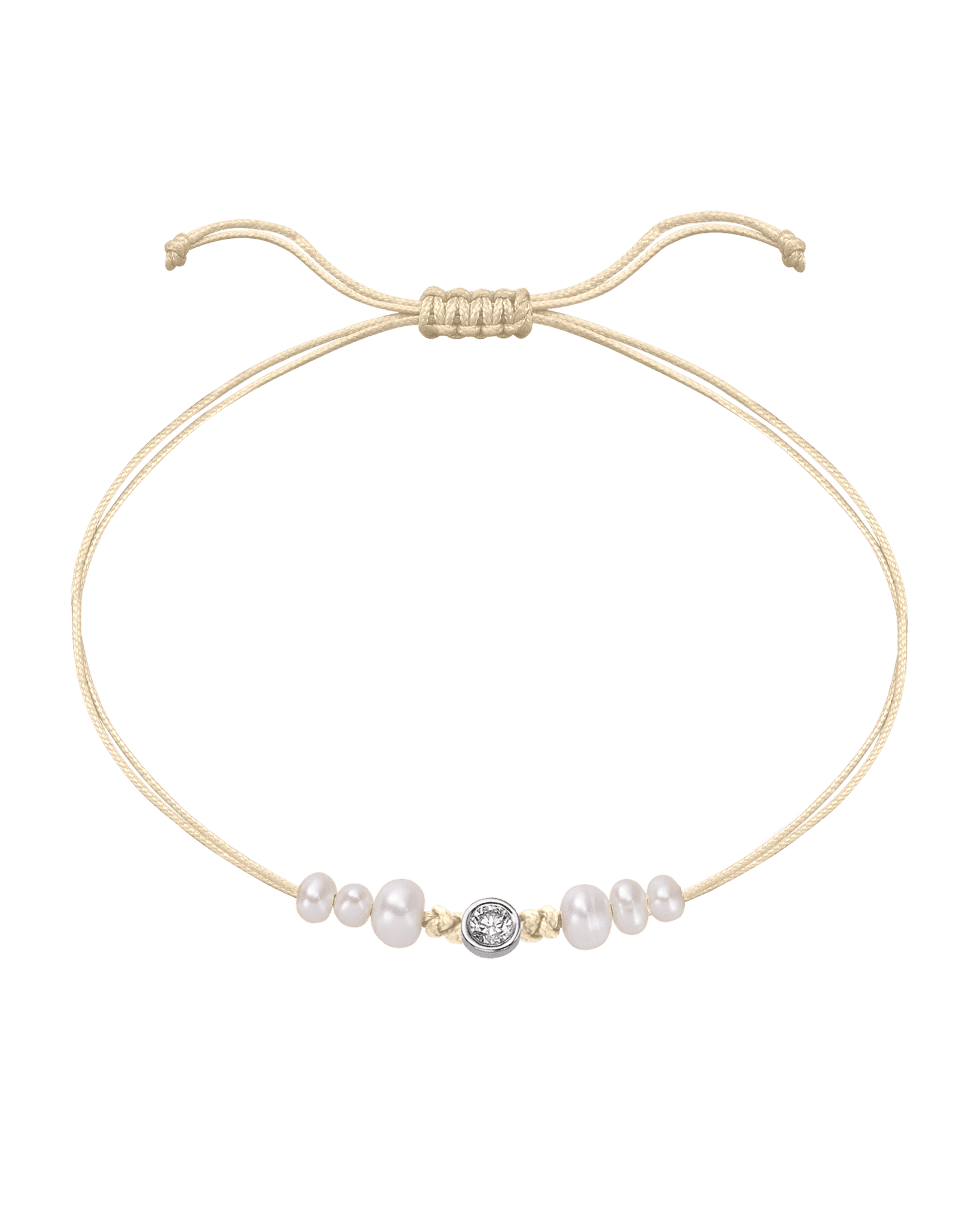 Le String of Love 6 Perles Naturelles - Or Blanc 14 carats Bracelet 14K Solid Gold Beige Large: 0.10 carats 