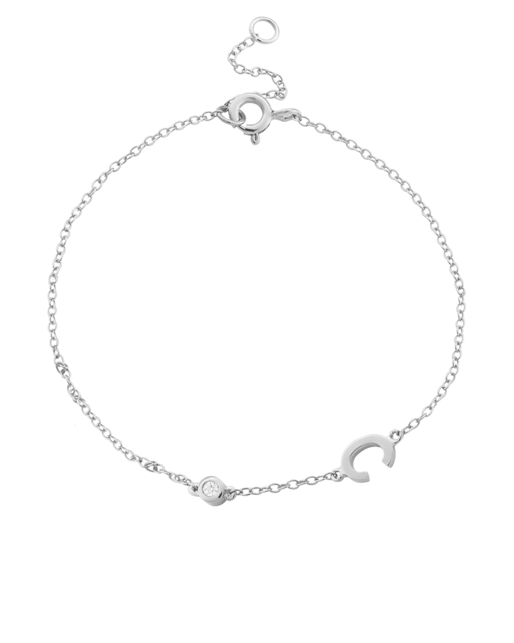 Bracelet Initial & Diamant(s) - Argent 925 Bracelets magal-dev 1 Initiale + 1 Diamant 15cm - 18cm (Poignet: Small - Medium) 
