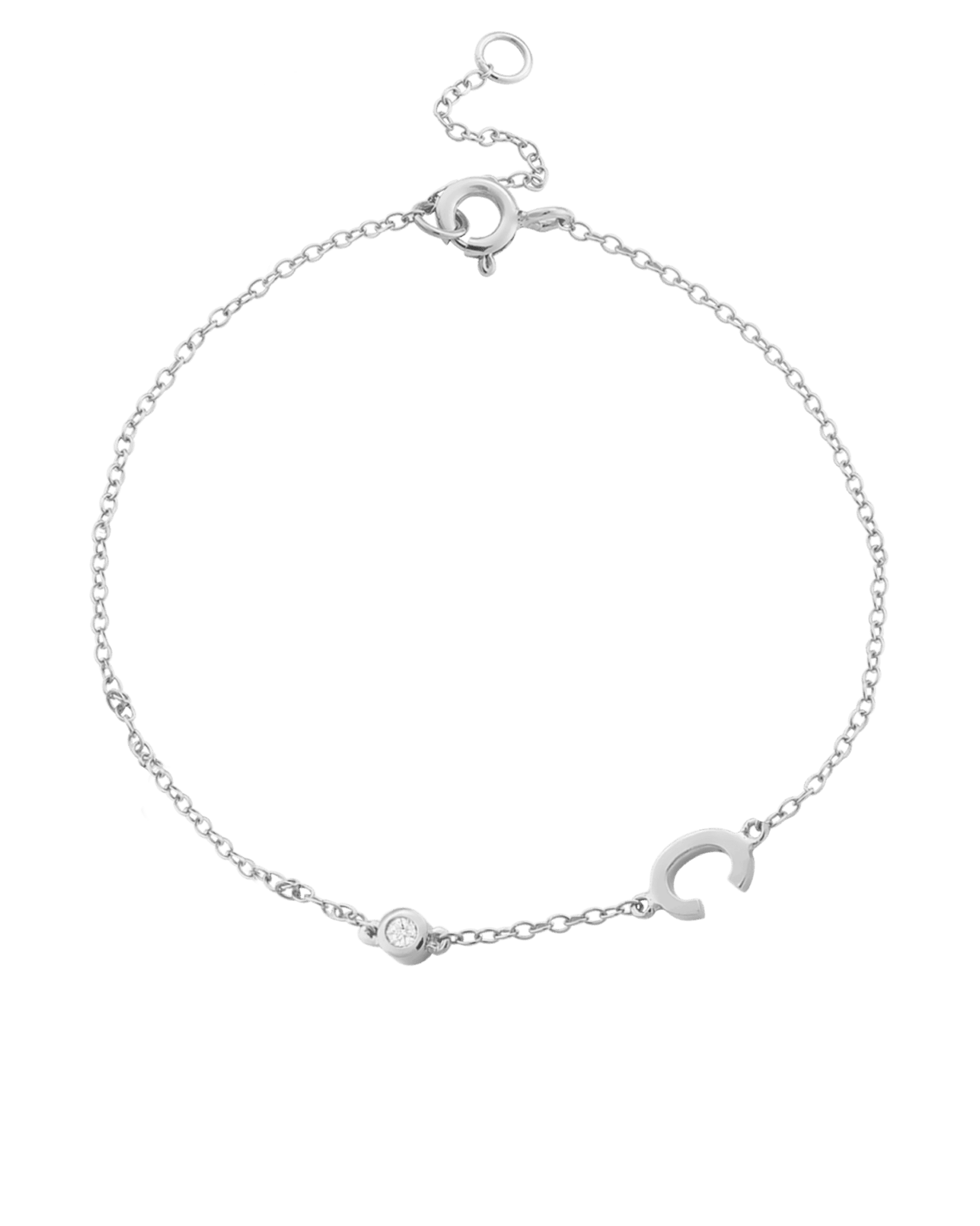 Bracelet Initial & Diamant(s) - Or Blanc 14 carats Bracelets magal-dev 1 Initiale + 1 Diamant 15cm - 18cm (Poignet: Small - Medium) 