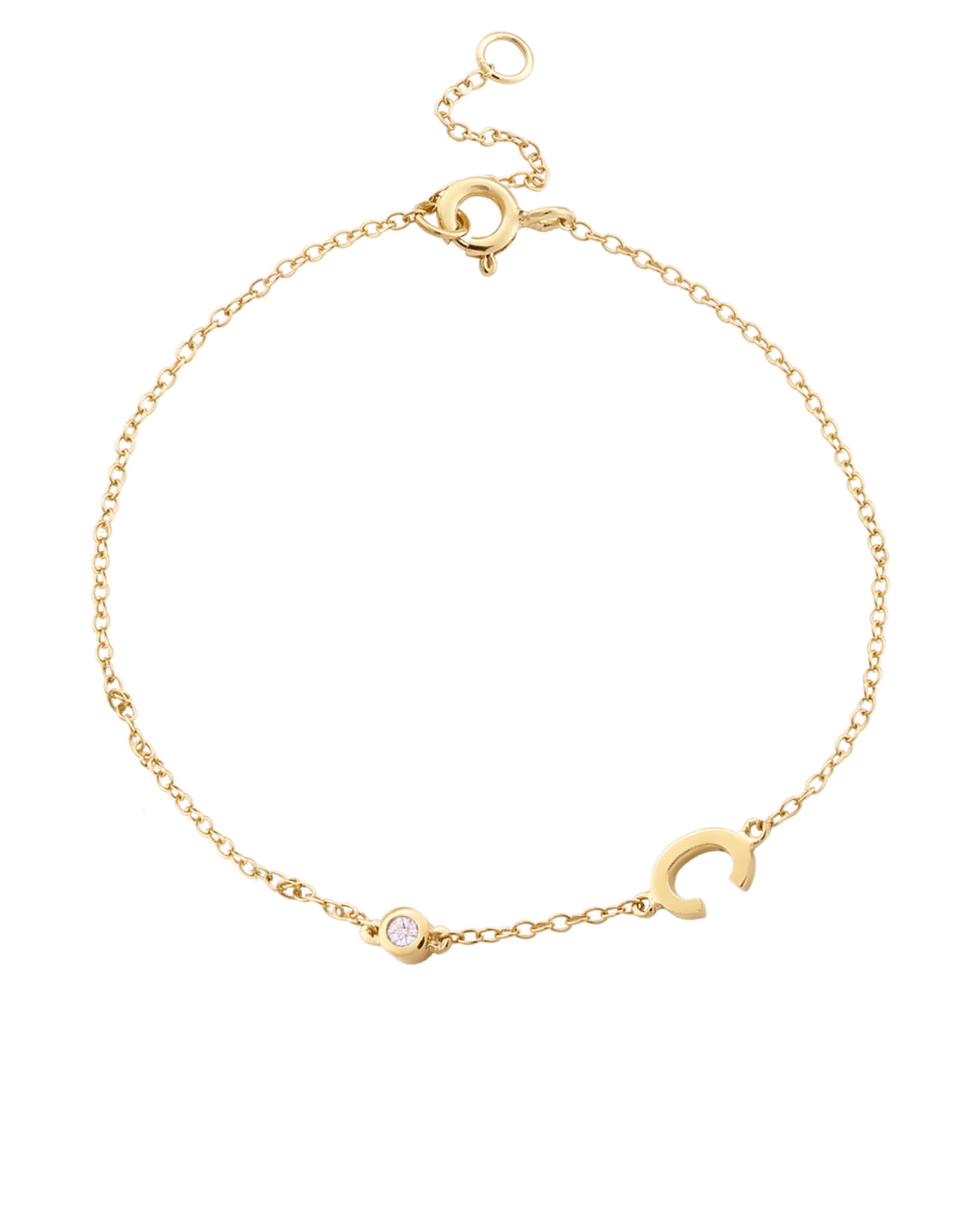 Bracelet Initial & Diamant(s) - Or Jaune 14 carats Bracelets magal-dev 1 Initiale + 1 Diamant 15cm - 18cm (Poignet: Small - Medium) 