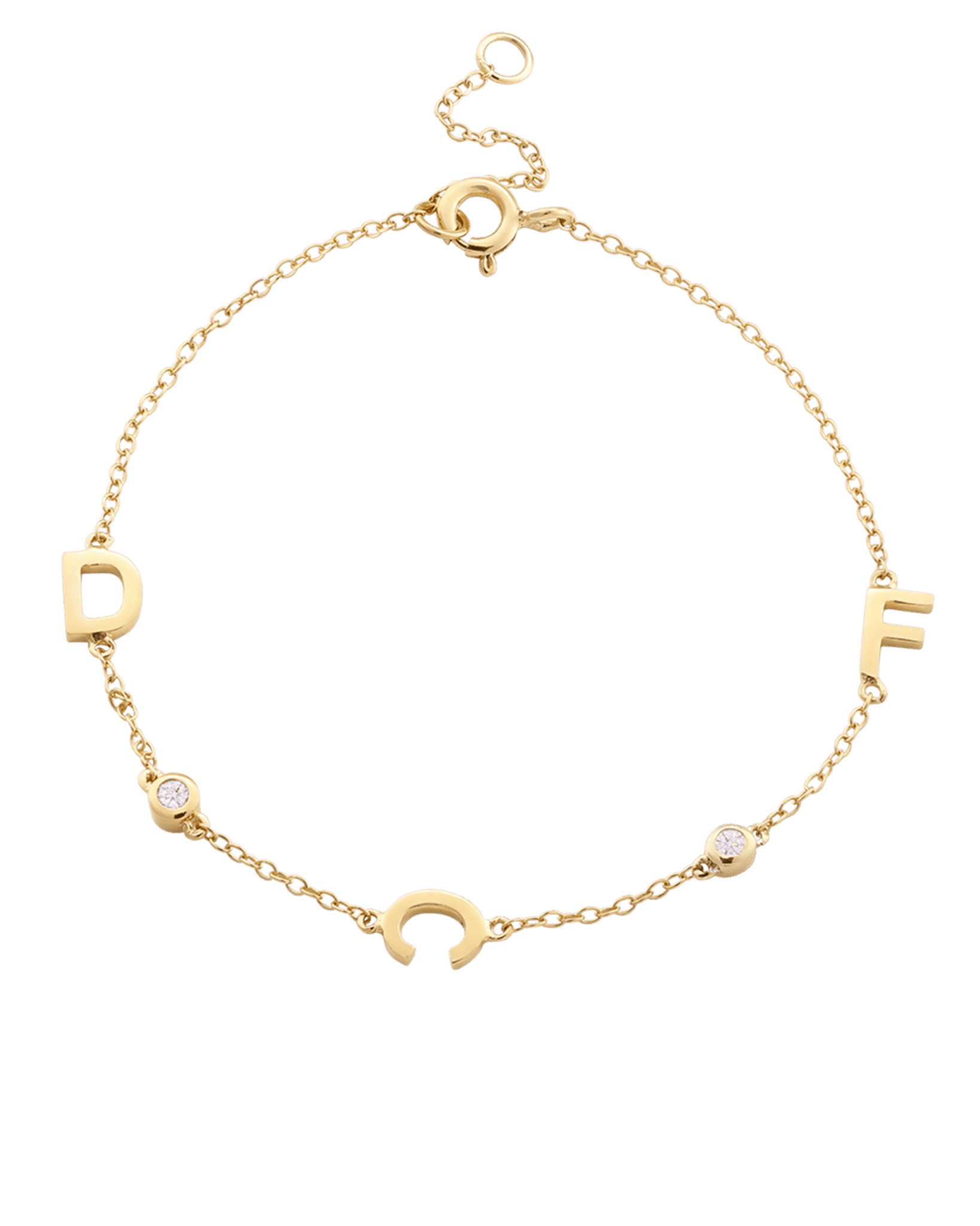 Bracelet Initial & Diamant(s) - Or Jaune 14 carats Bracelets magal-dev 3 Initiales + 2 Diamants + 80 $ 15cm - 18cm (Poignet: Small - Medium) 