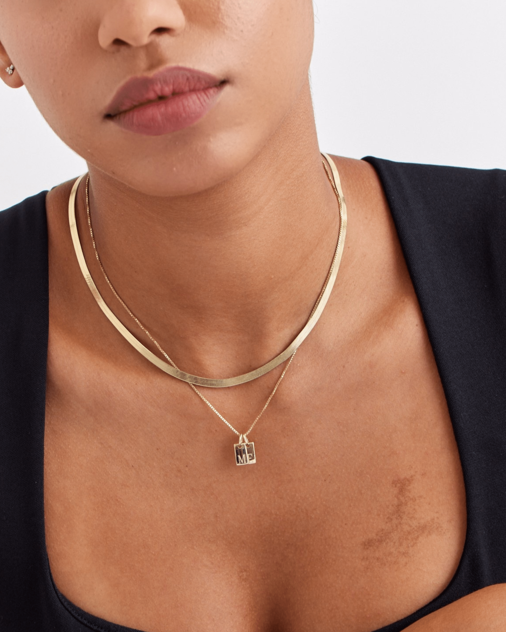 Initial Mini Dogtag Necklace - 18K Rose Vermeil Necklaces Gold Vermeil 